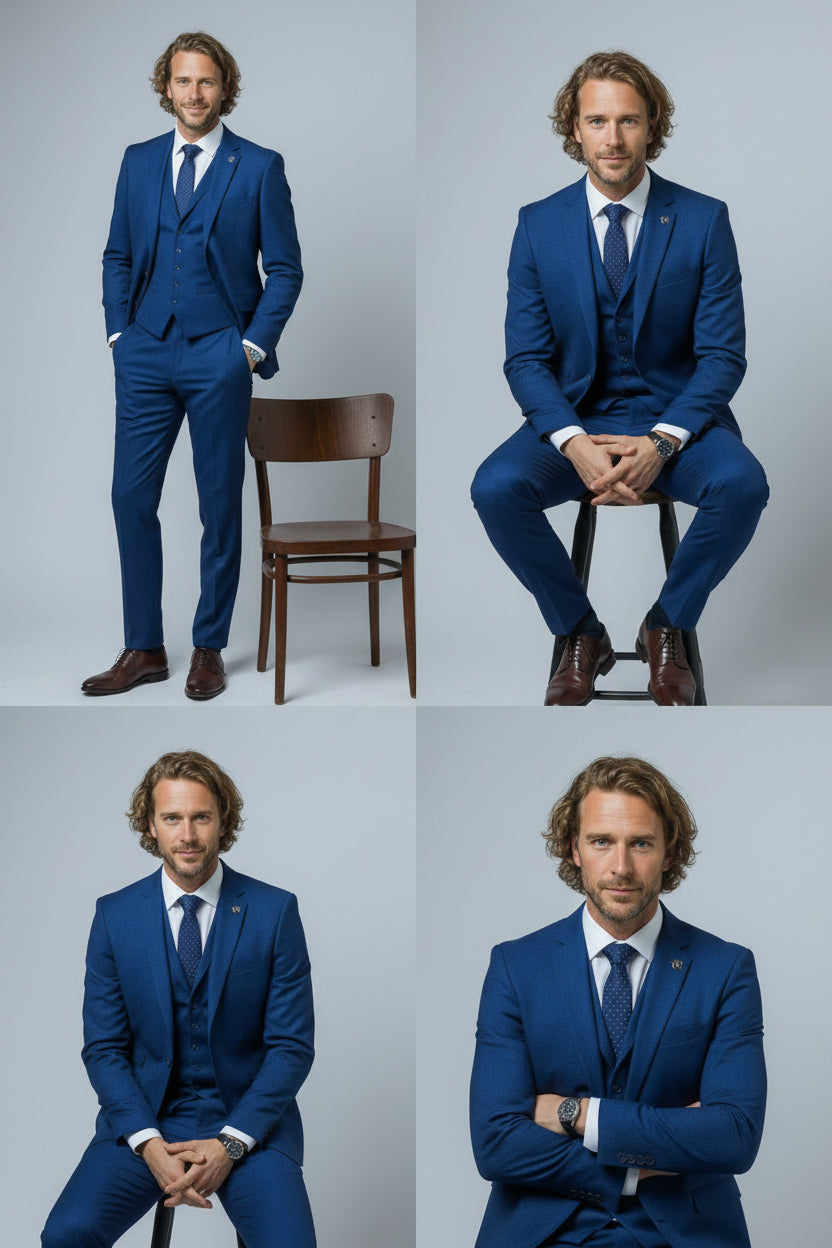 Men's Slim Fit Indigo Suit - MATEO - Indigo Blue