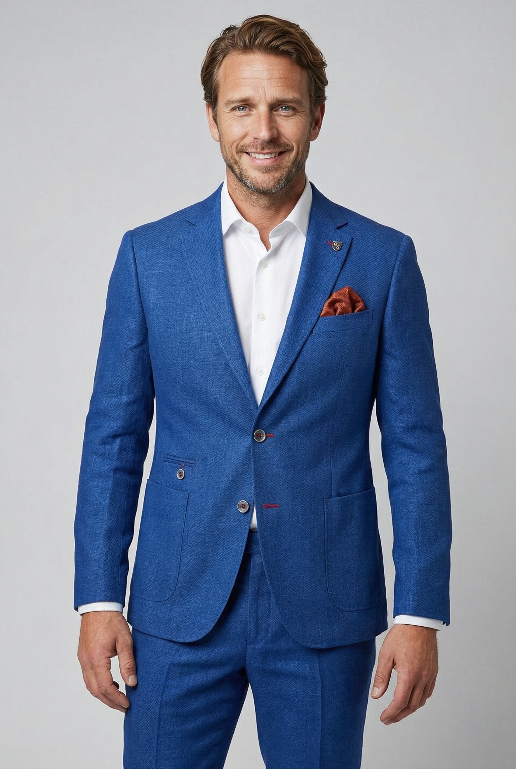 Men's Slim Fit Linen 2 Piece Suit Set - Navy Blue