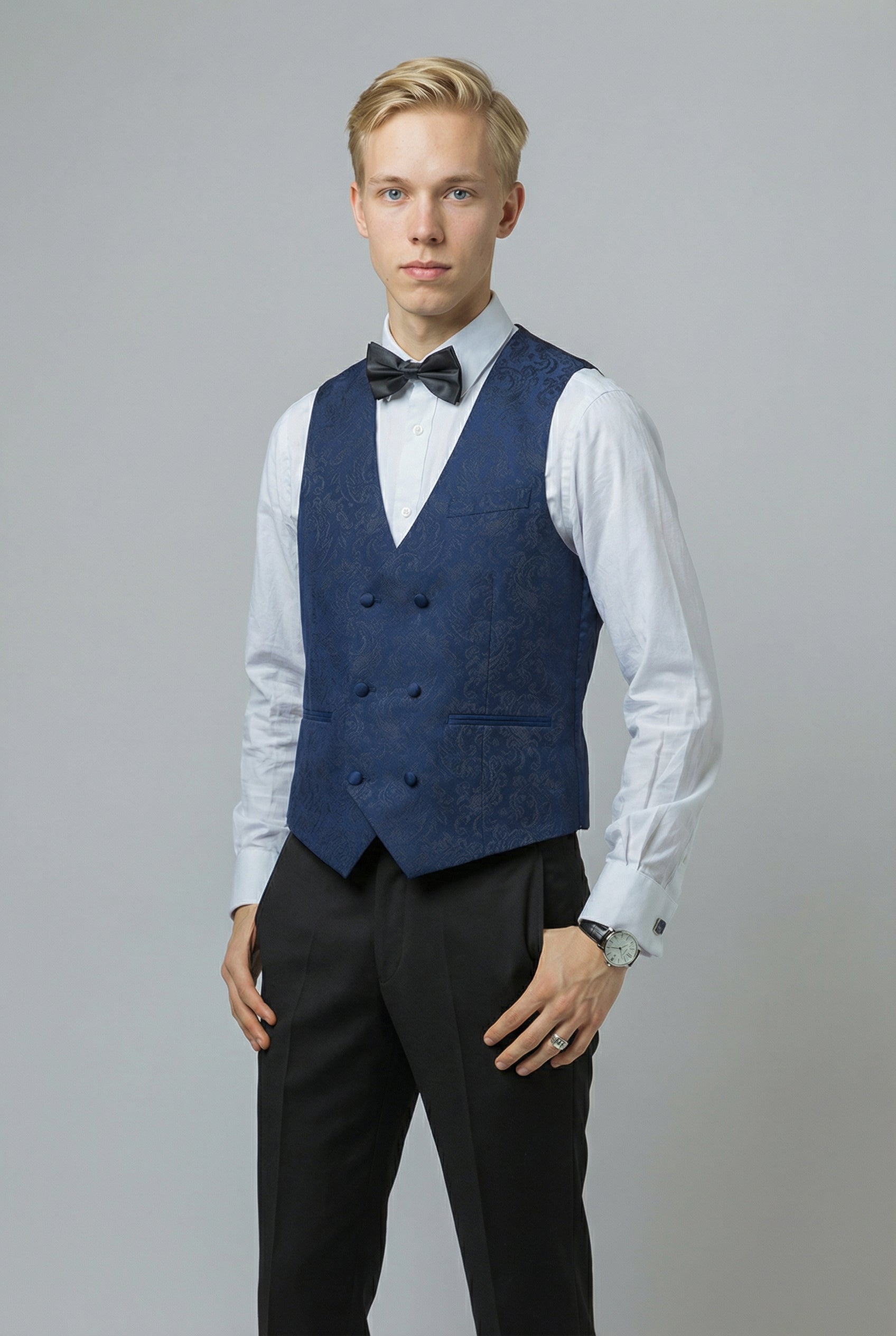 Men's Slim Fit Patterned Suit - THOMAS - Navy Blue