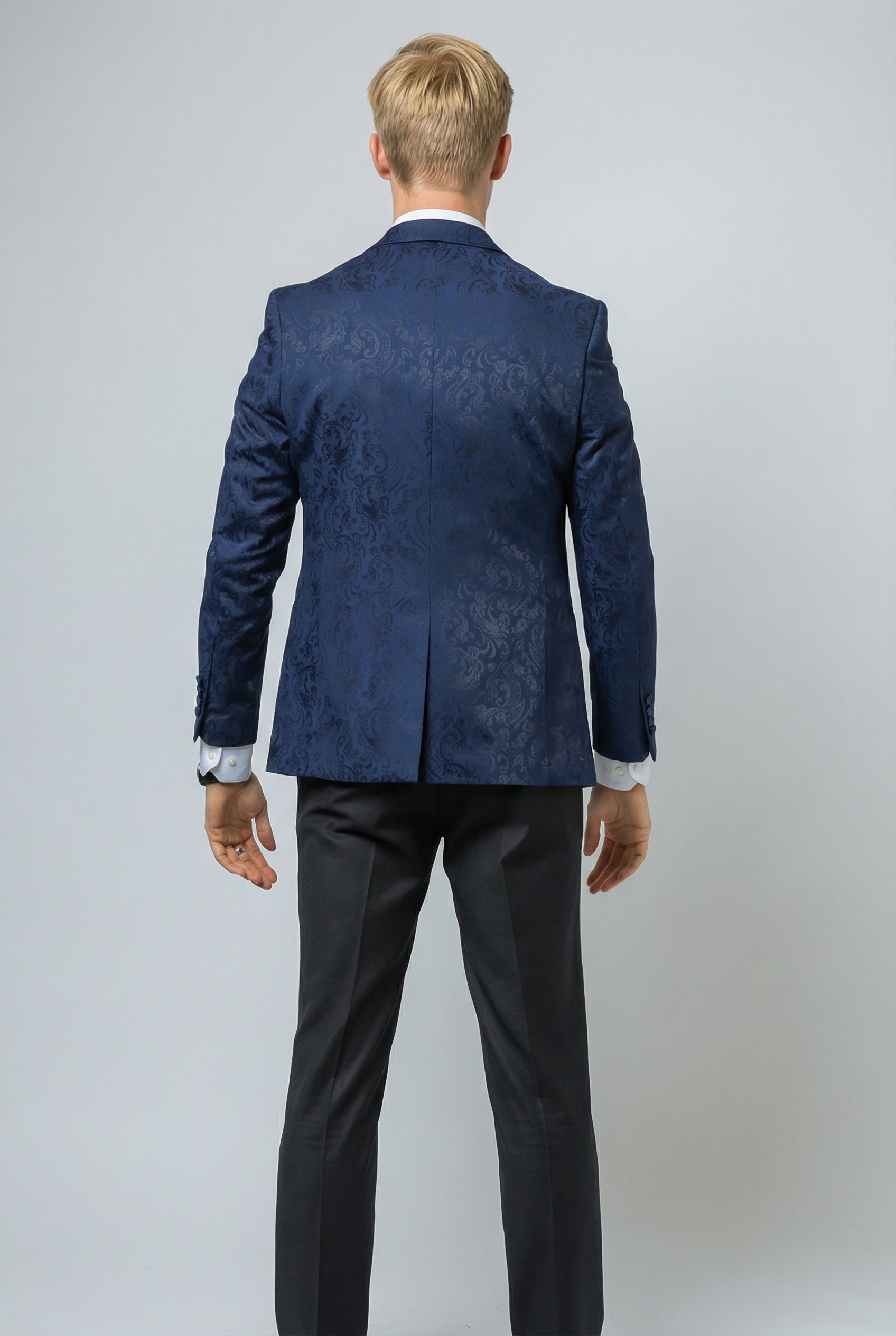 Men's Slim Fit Patterned Suit - THOMAS - Navy Blue