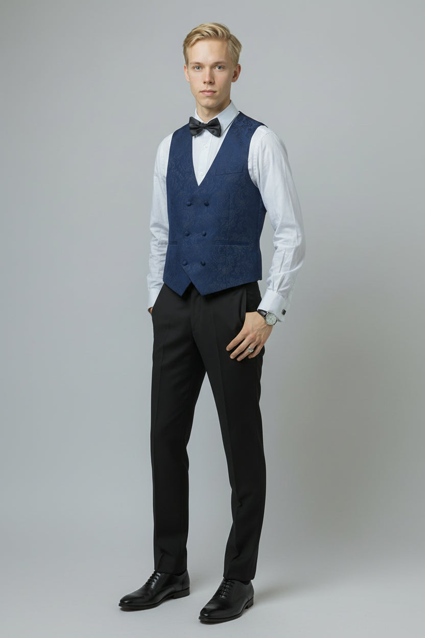 Men's Slim Fit Patterned Suit - THOMAS - Navy Blue