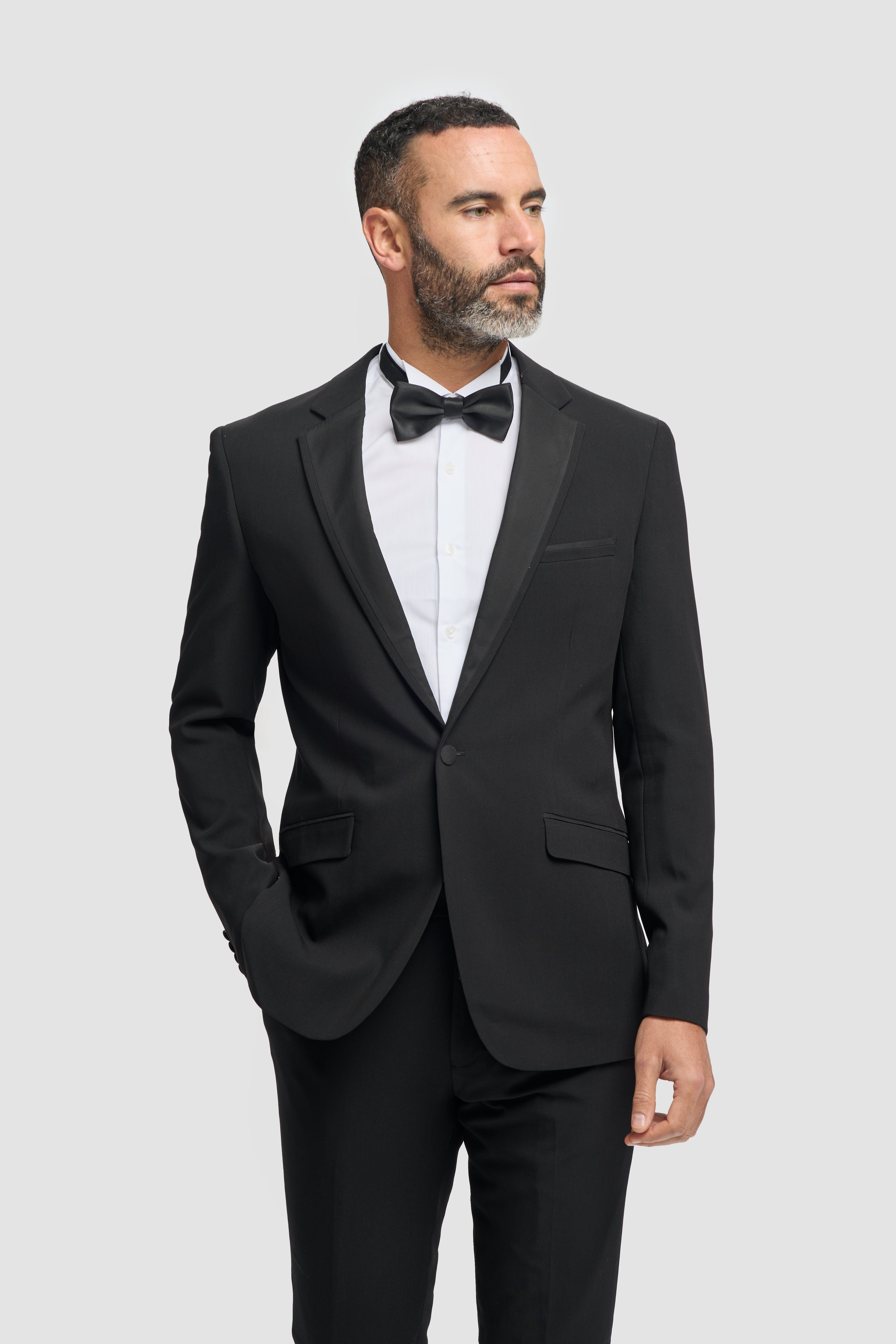 Men's Slim Fit Tuxedo Black Suit - Black