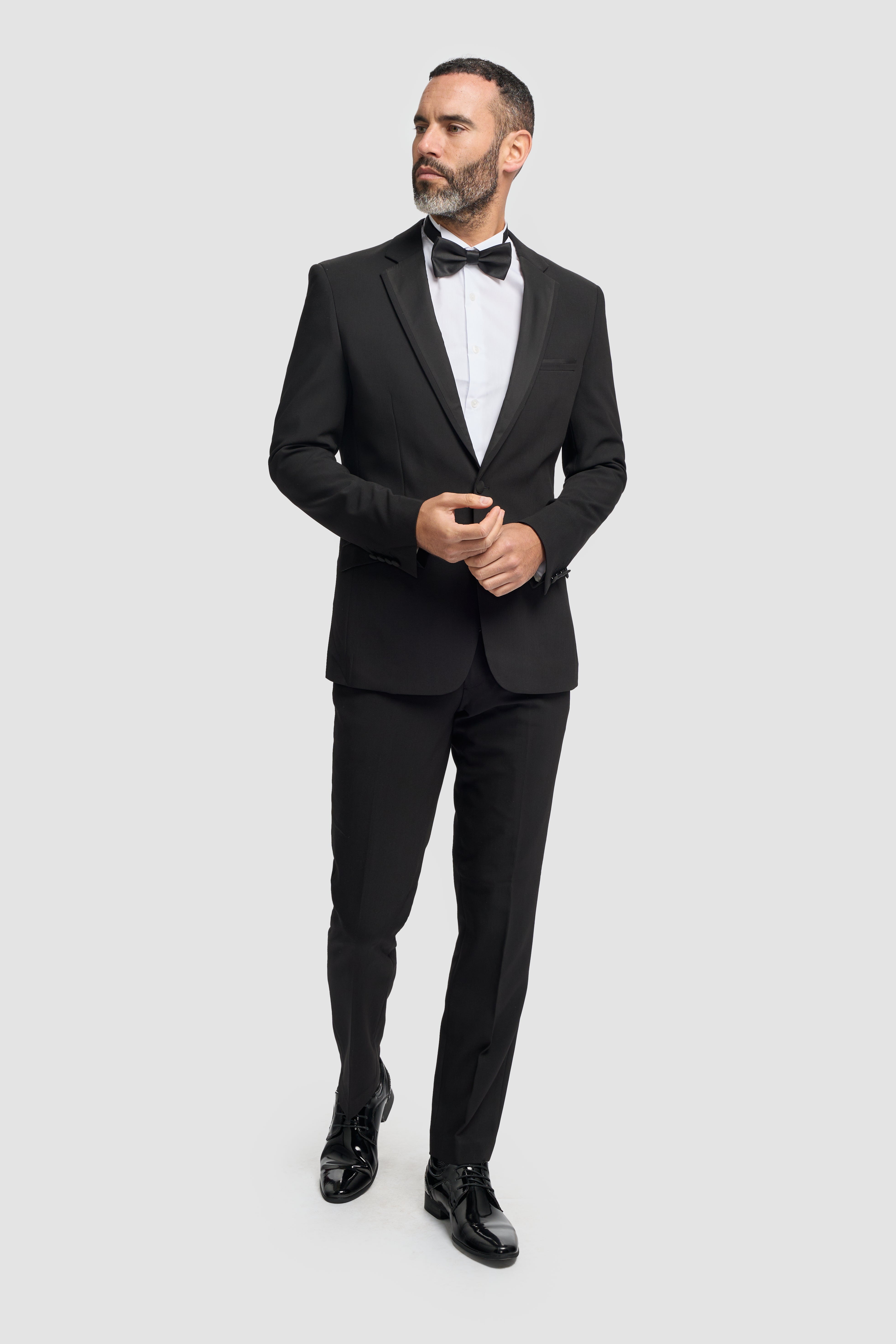 Men's Slim Fit Tuxedo Black Suit - Black