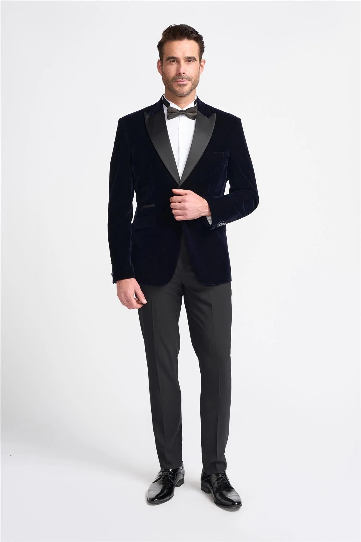 Men's Slim Fit Velvet Tuxedo Blazer - Cavani ROSA Navy Blue front picture
