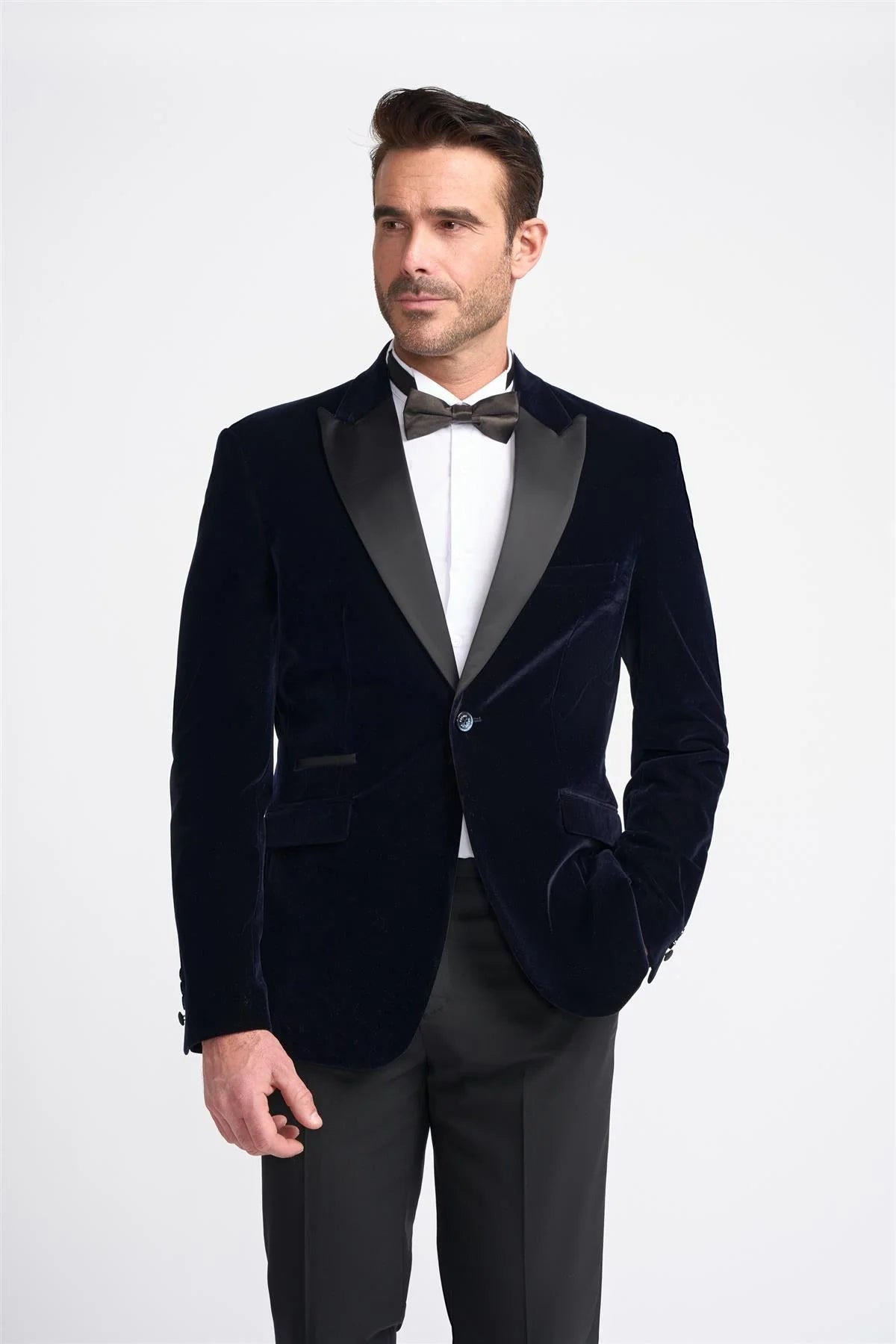 Men's Slim Fit Velvet Tuxedo Blazer - Cavani ROSA Navy Blue