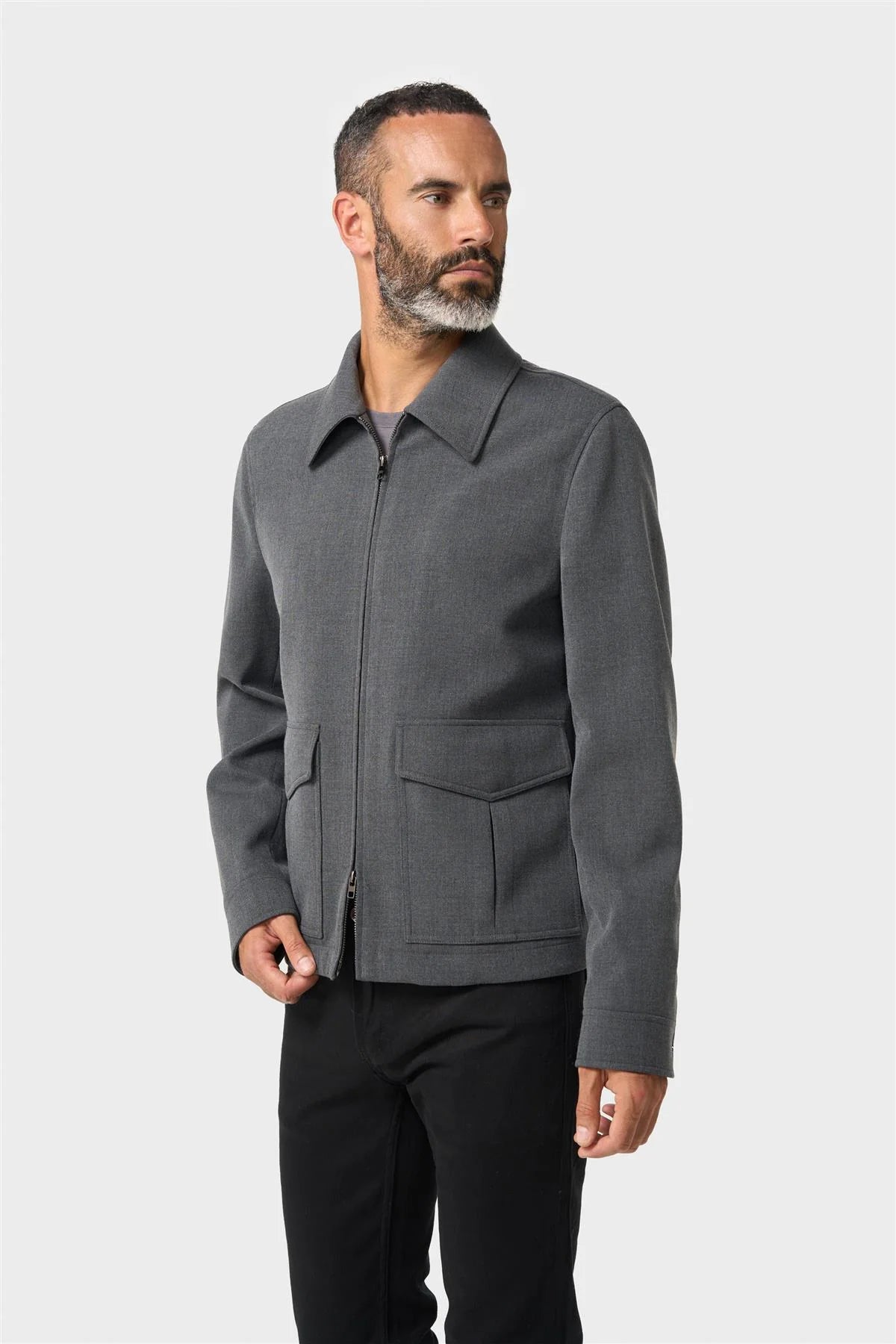 Men’s Smart Casual Stretch Zip-Up Short Jacket – Cavani Carlo Grey Model Picture
