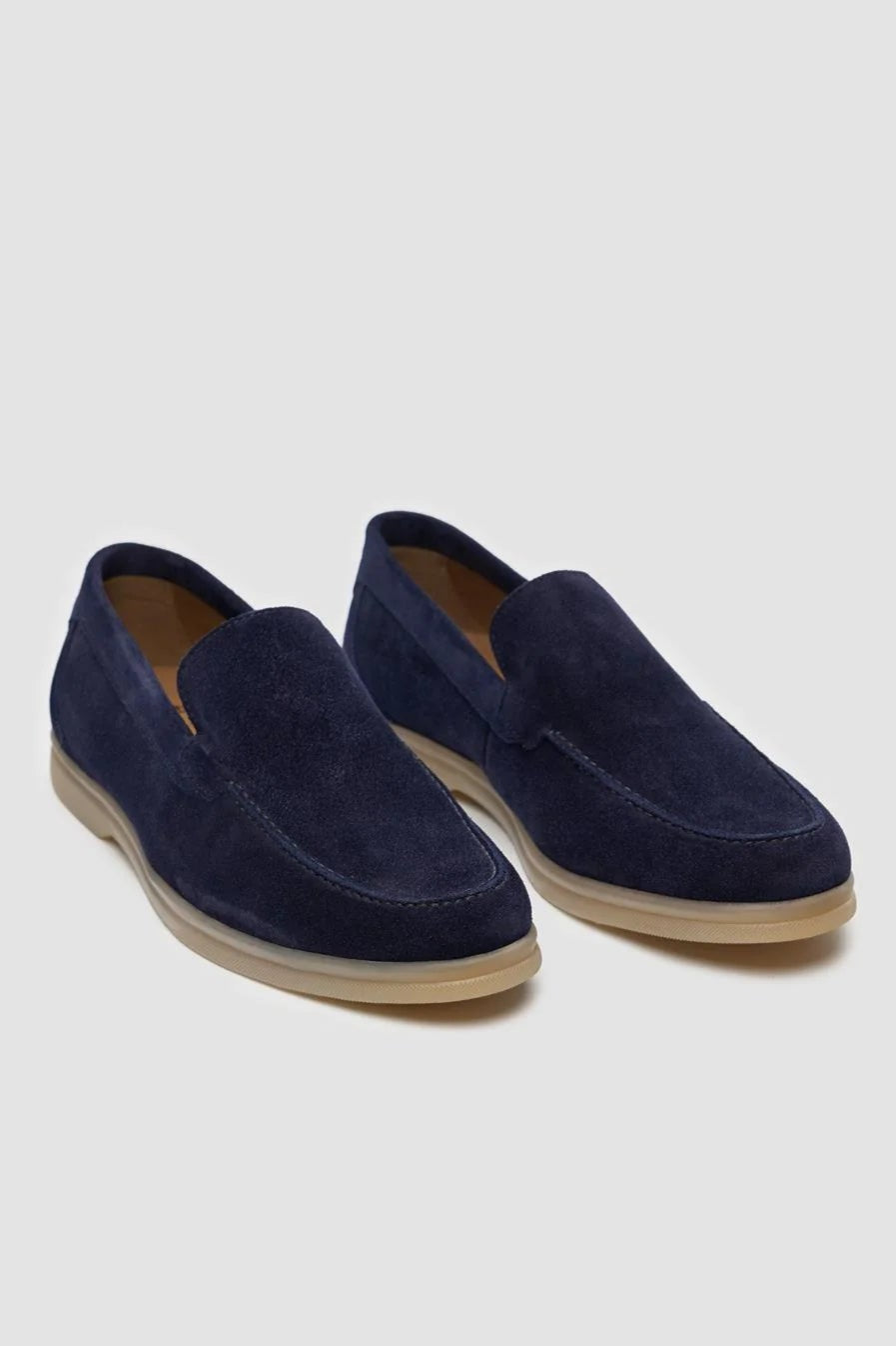 Men’s Suede Leather Moccasin Slip On Loafer Shoes - Breezy - Navy Pair Picture