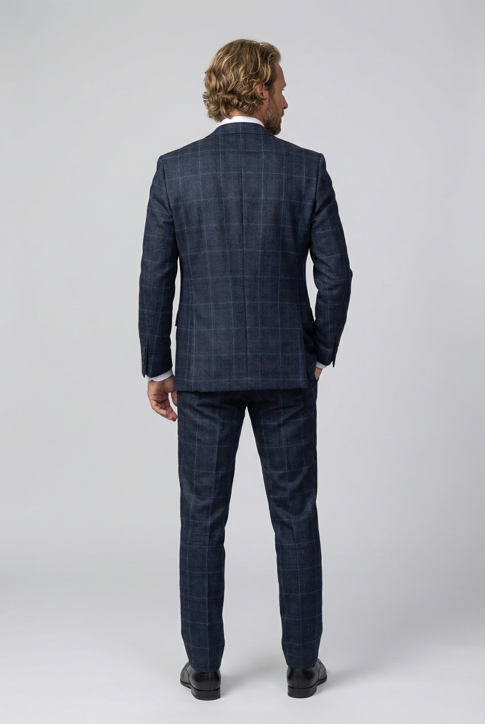 Men's Tailored Fit Retro Check Suit - ANTHONY  - Navy Blue