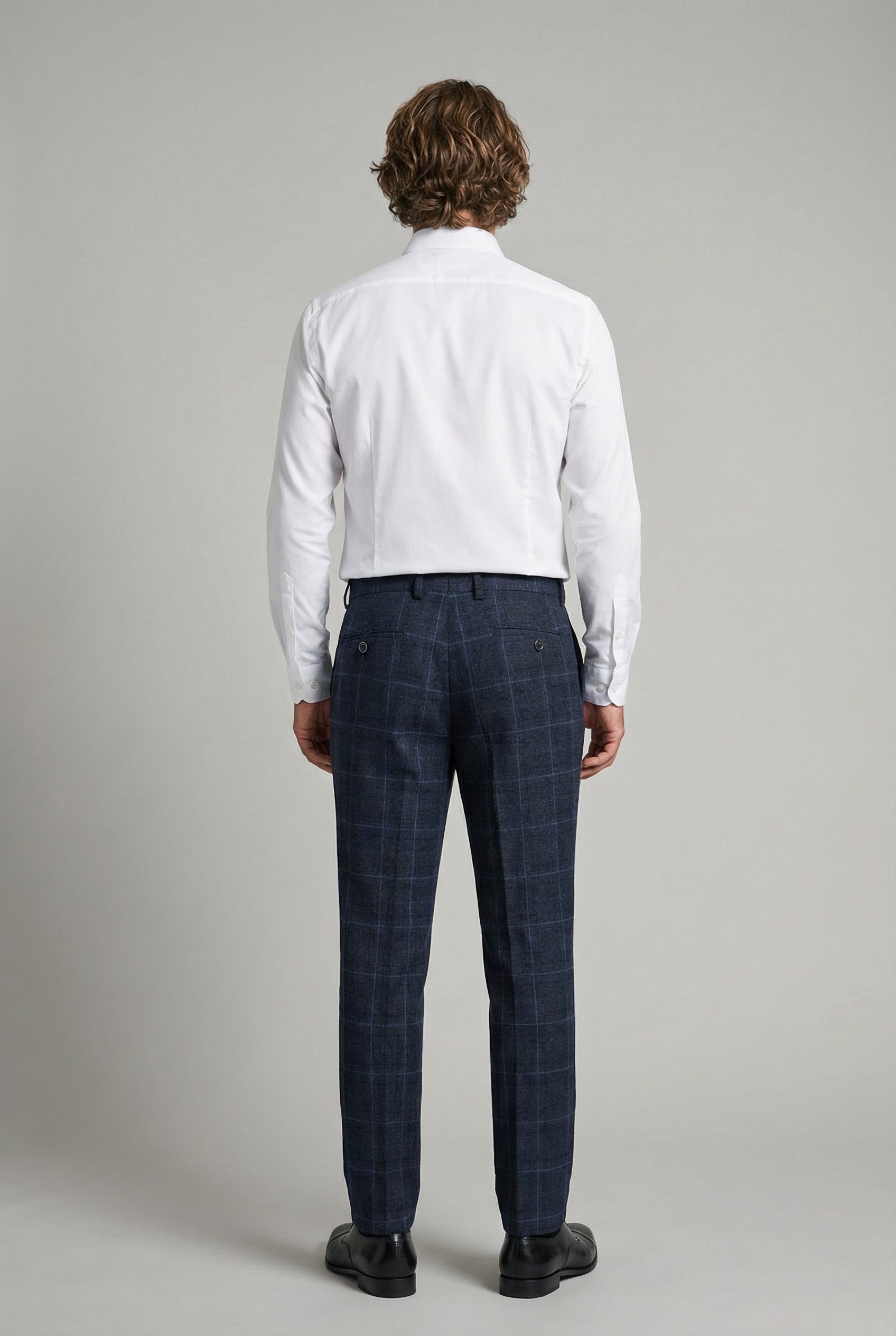 Men's Tailored Fit Retro Check Suit - ANTHONY  - Navy Blue