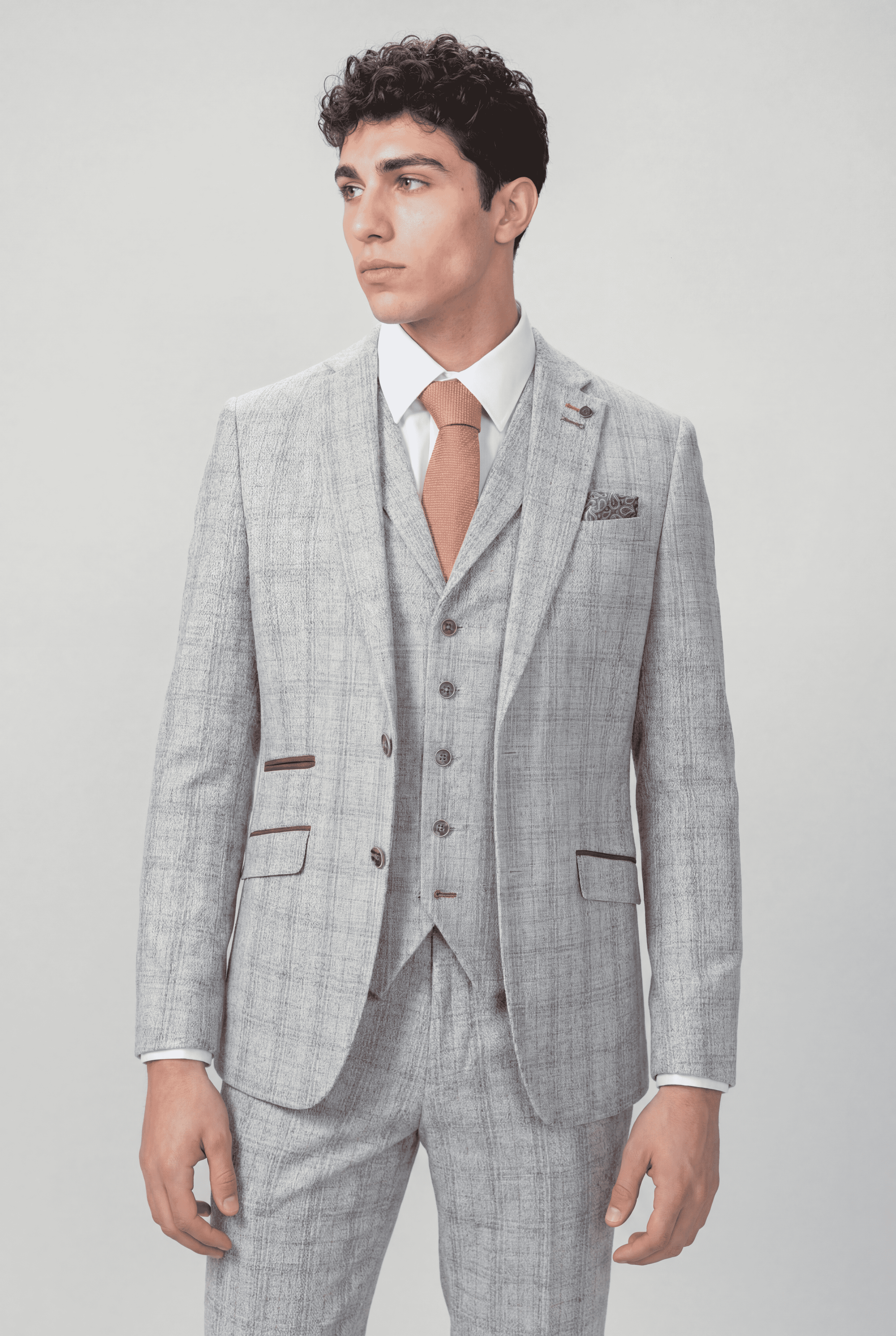 Men's Tweed Check Slim Fit Grey Suit - ANDREW - Grey