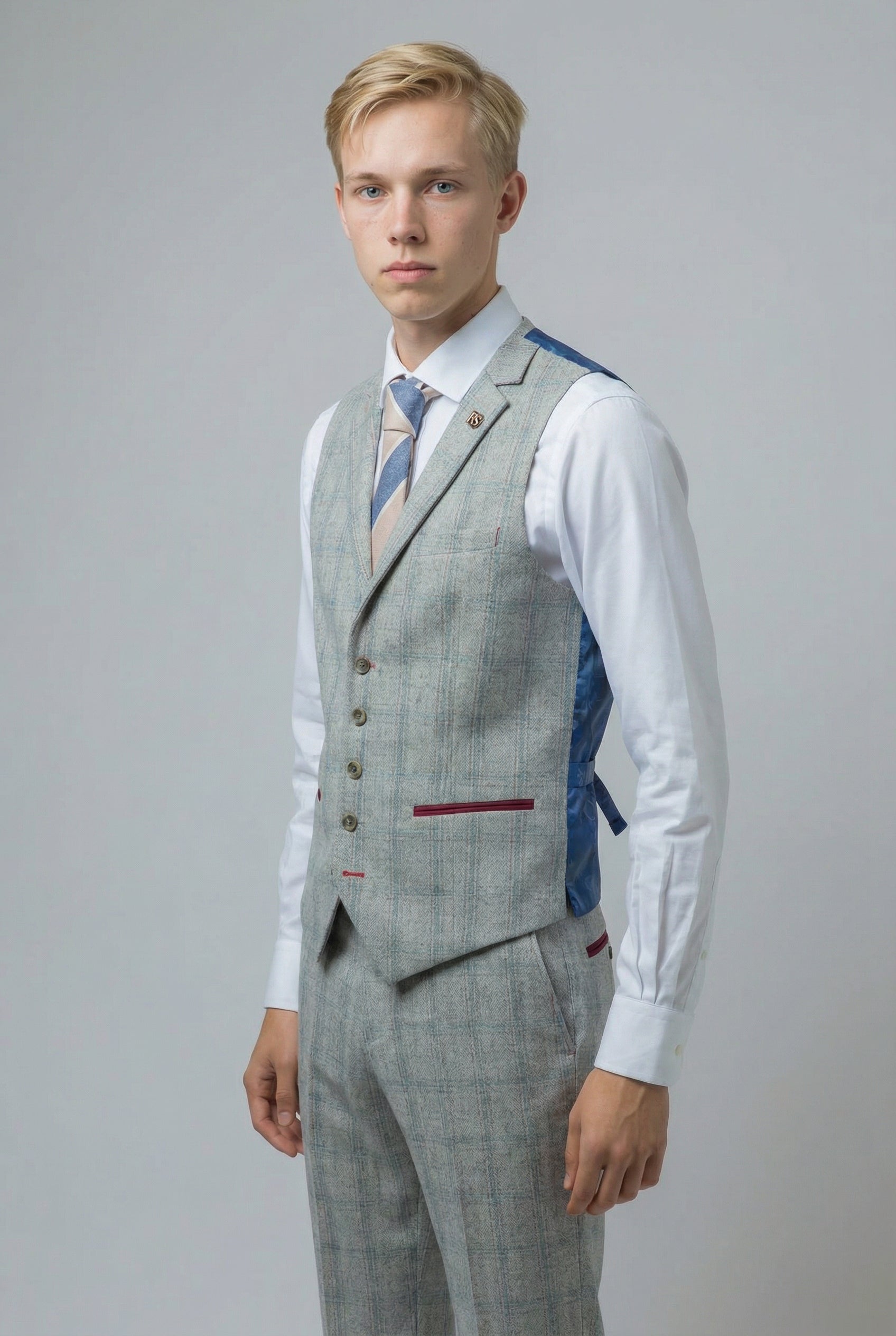 Men's Tweed Check Slim Fit Grey Suit - ANDREW - Grey