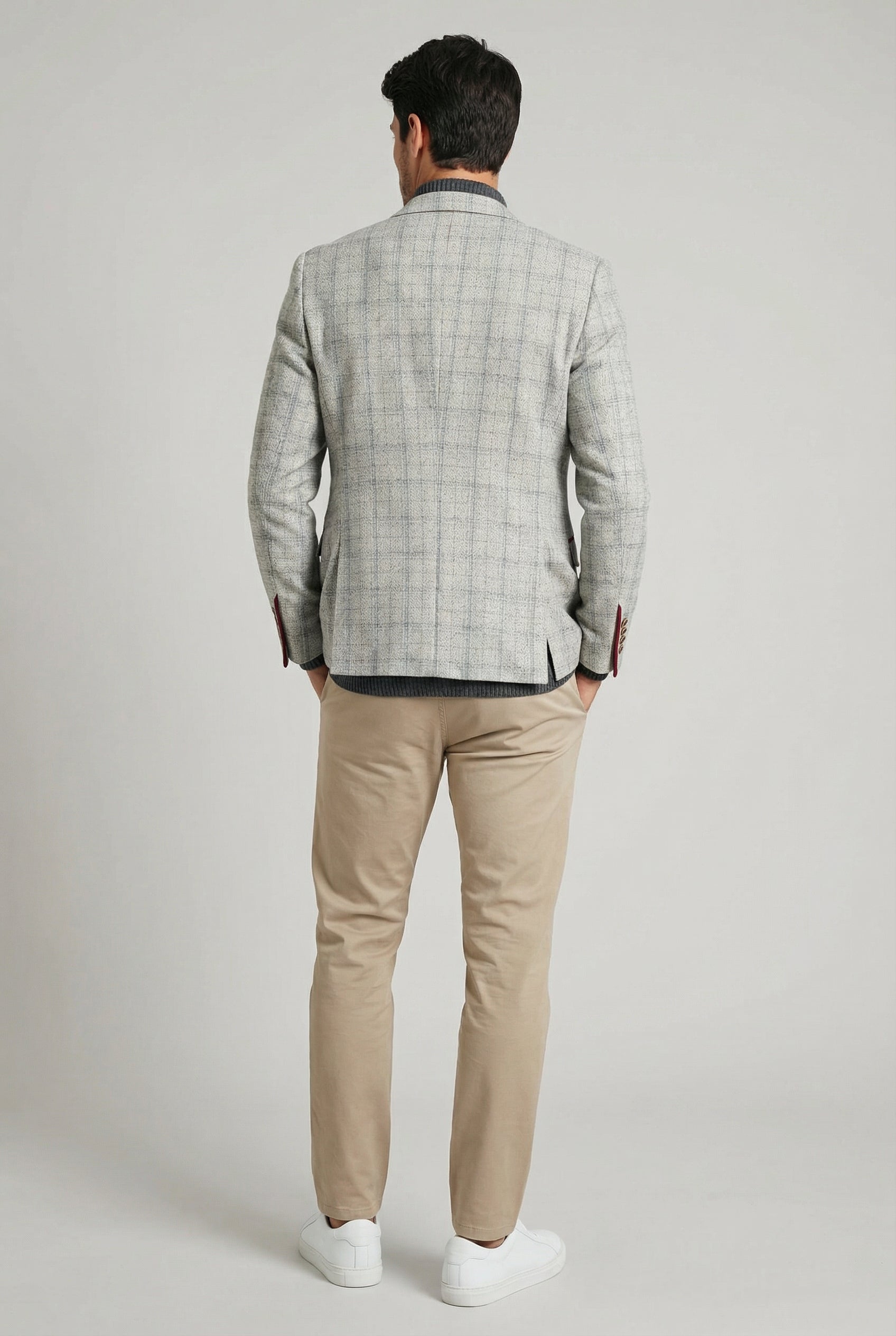 Men's Tweed Check Slim Fit Grey Suit Jacket - ANDREW - Grey