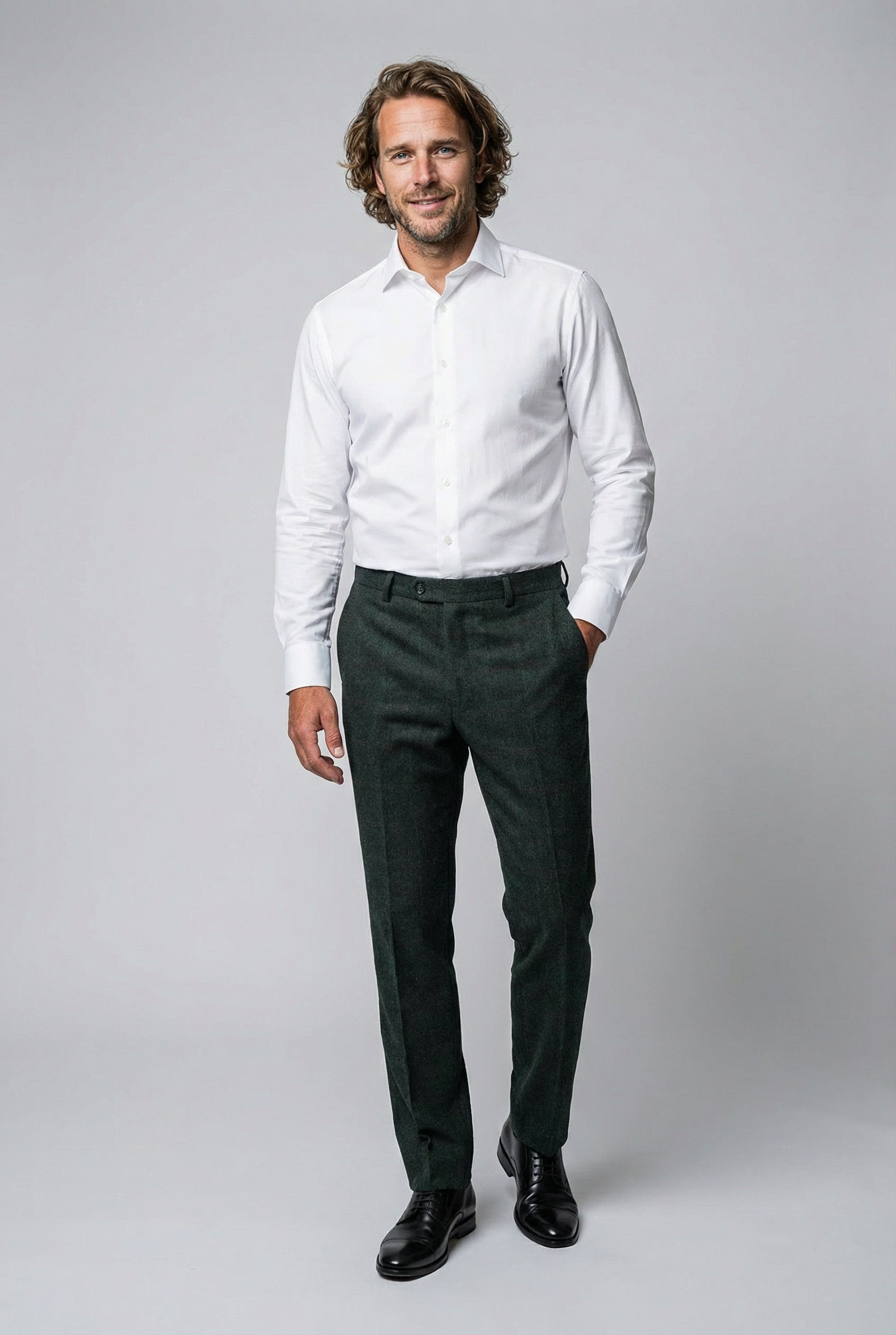 Men's Tweed Check Tailored Fit Trousers - JOSHUA Green