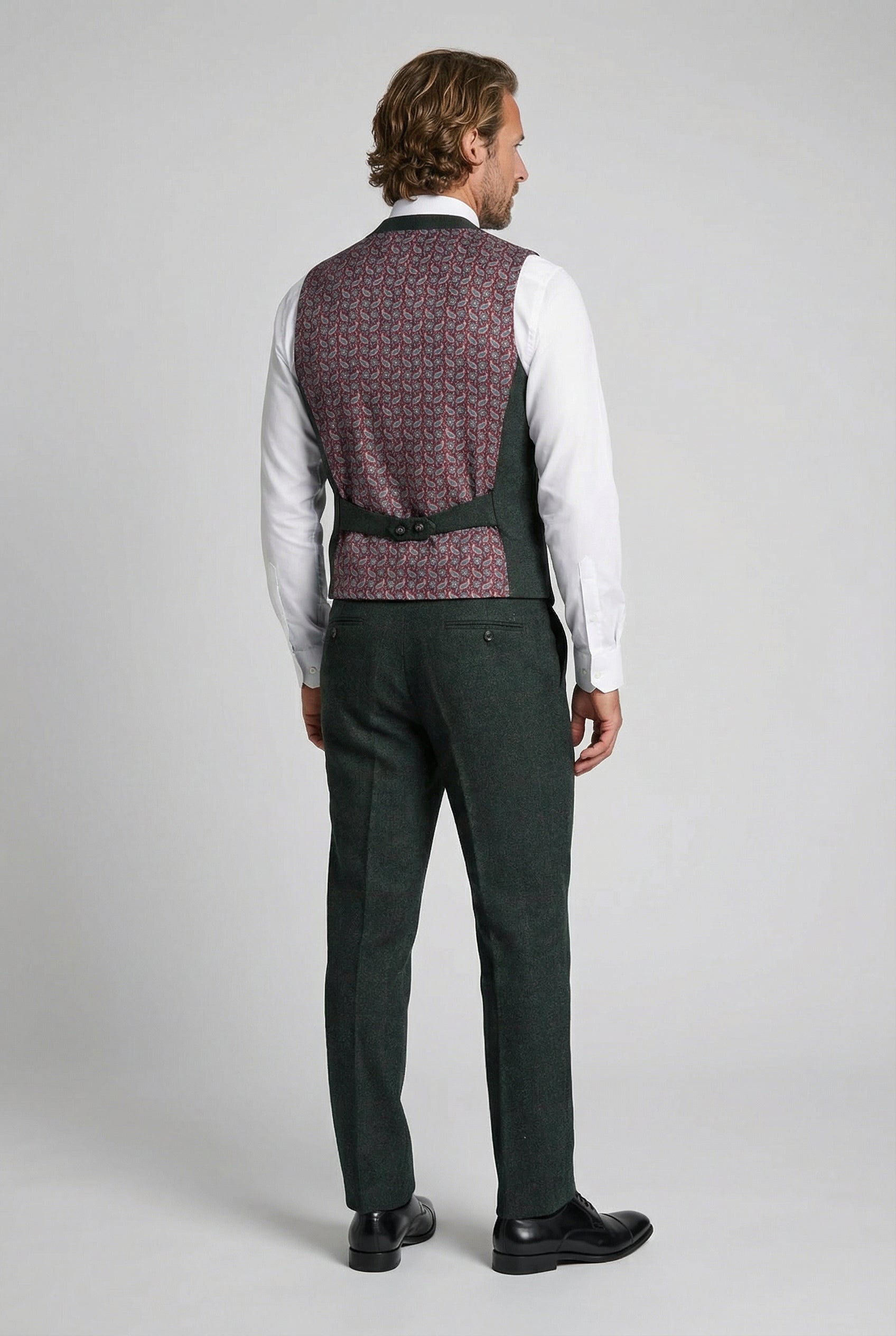 Men's Tweed Check Tailored Fit Waistcoat - JOSHUA Green