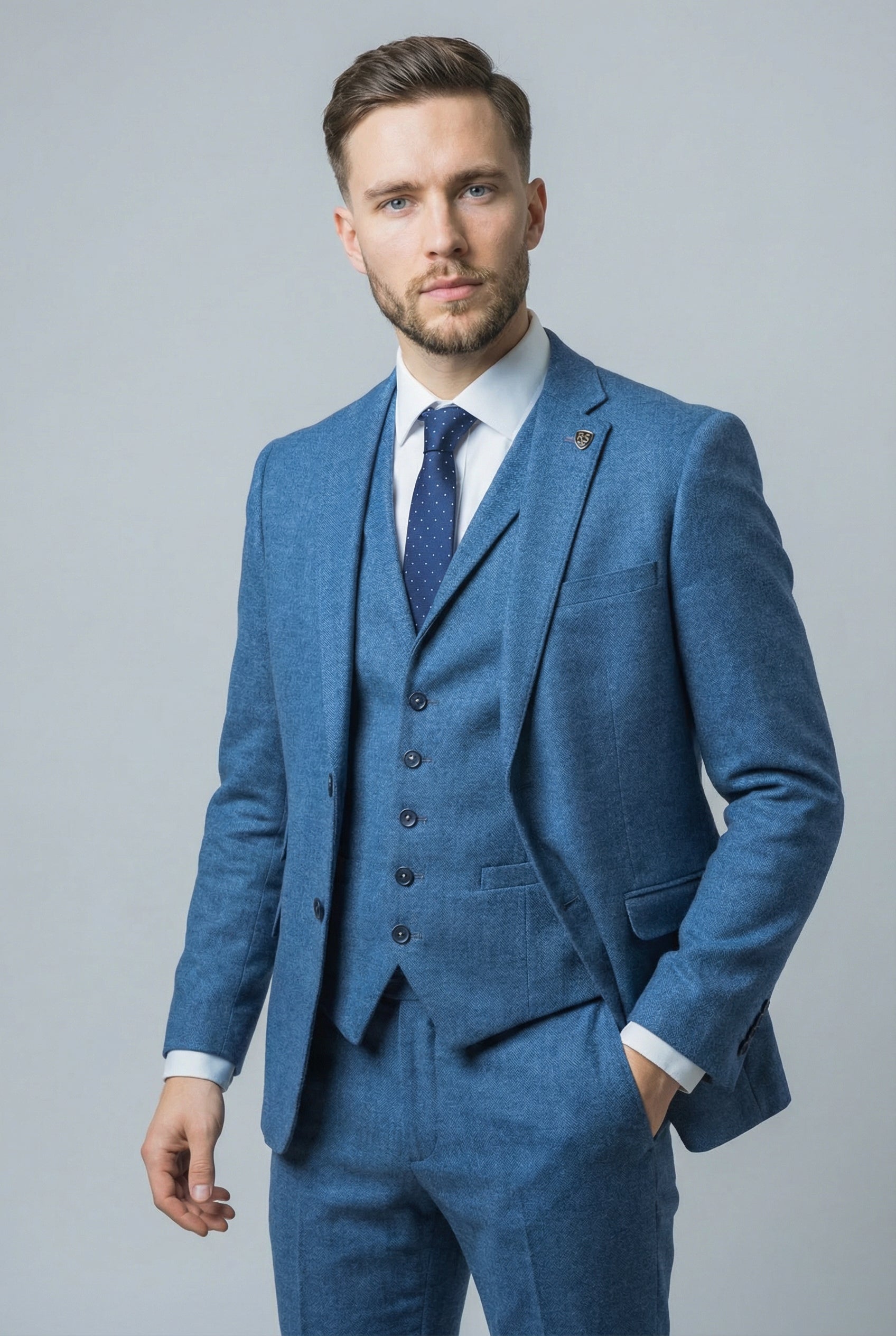 Men's Tweed Slim Fit Suit - JAXON - Yale Blue