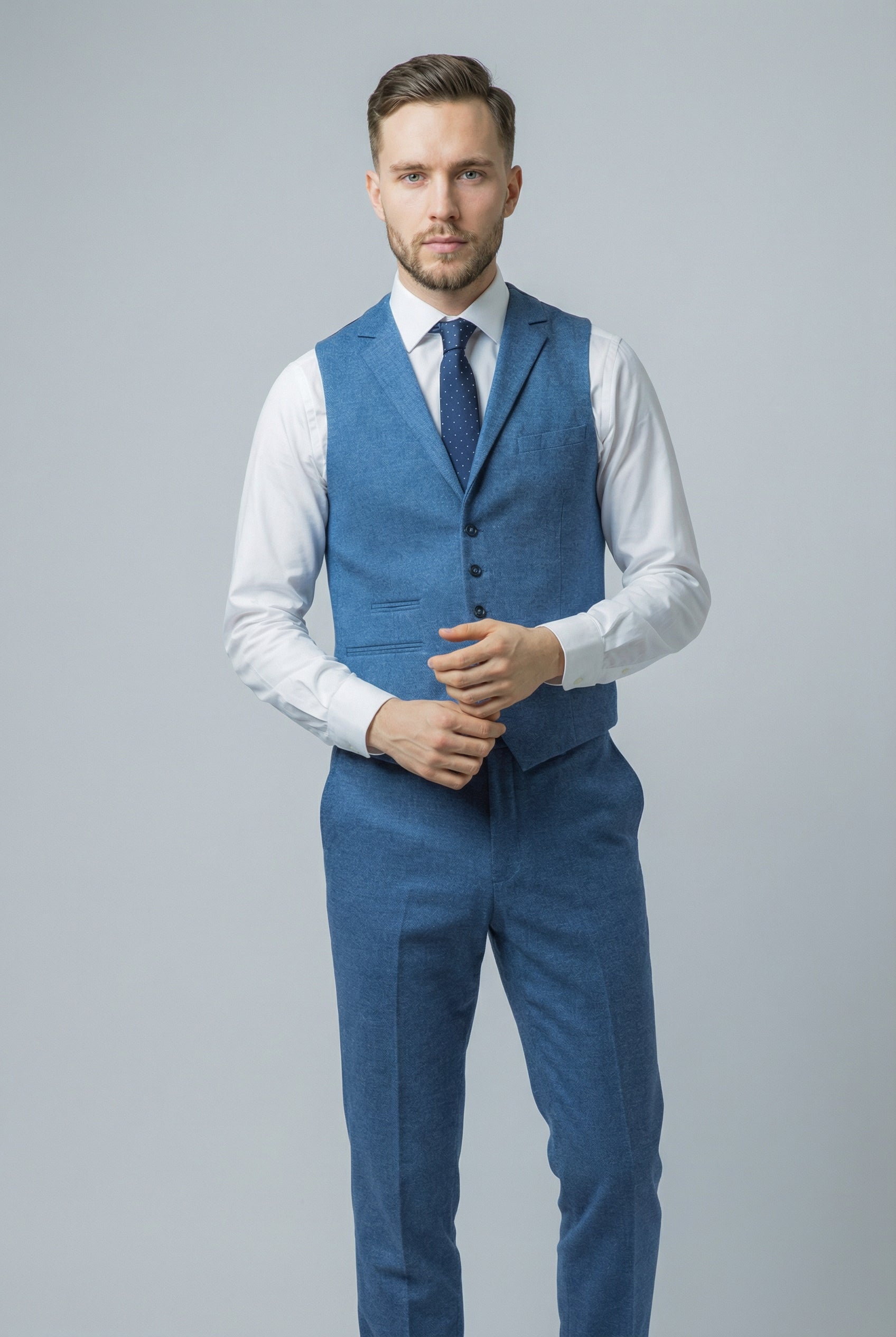 Men's Tweed Slim Fit Suit - JAXON - Yale Blue