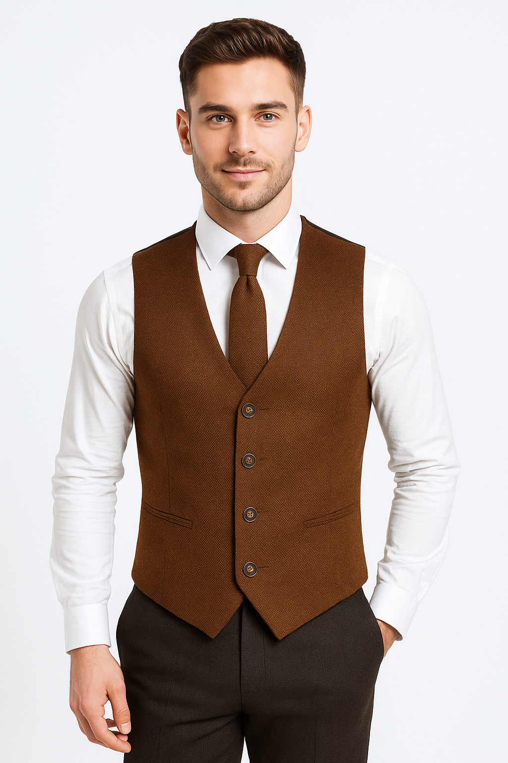 Men's Tweed Waistcoat Set - Cinnamon Brown