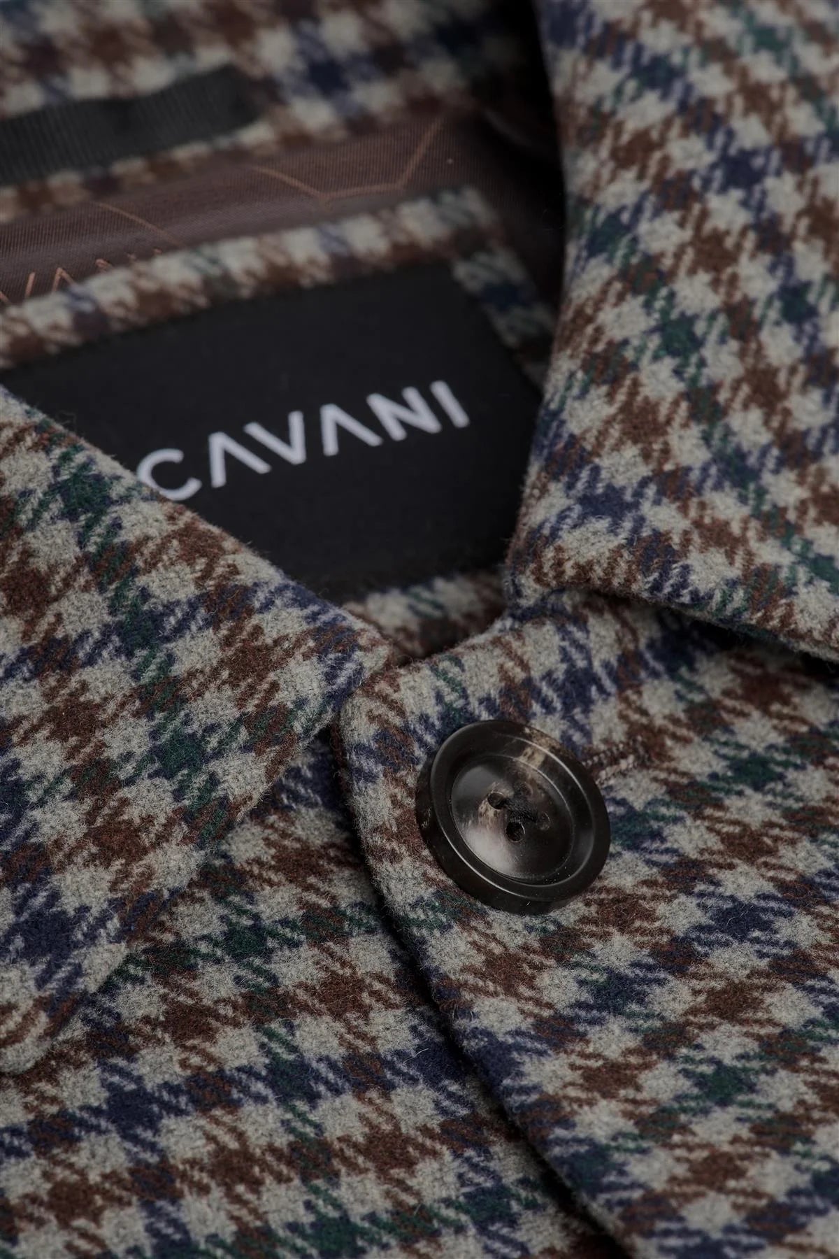 Men’s Tweed Wool Blend Check Overcoat - Cavani Andreas Brown Detail Picture