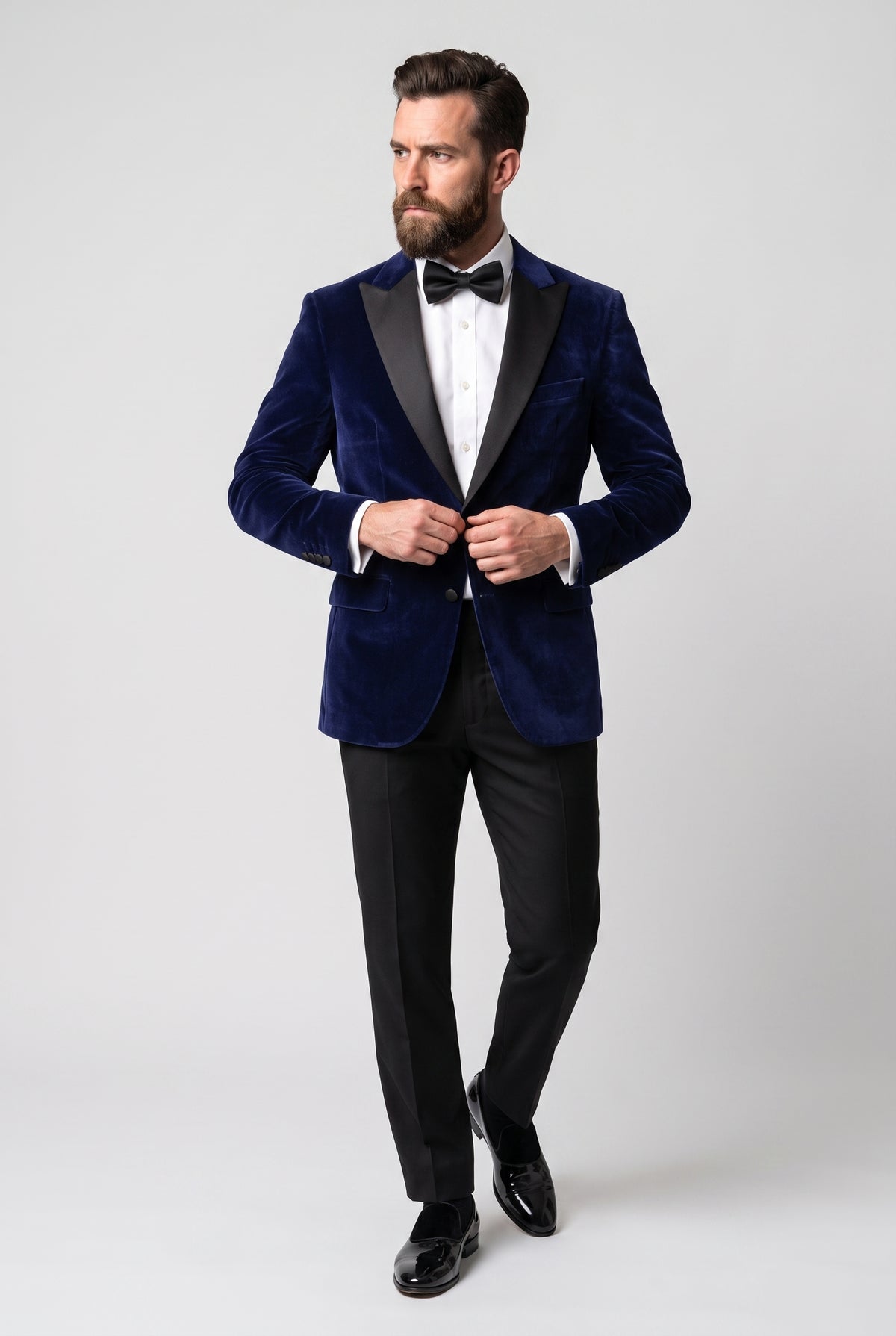 Men’s Velvet Blazer Satin Lapel Dinner Jacket - Mayfair - Navy Blue
