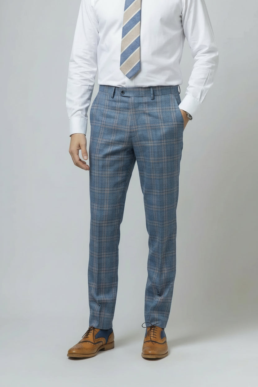 Men's Windowpane Check Slim Fit Suit - LEVI - Blue