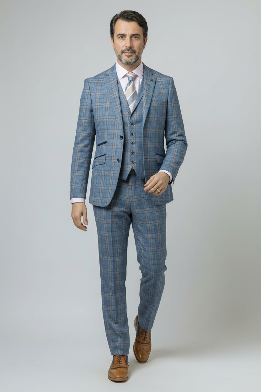 Men's Windowpane Check Slim Fit Suit - LEVI - Blue