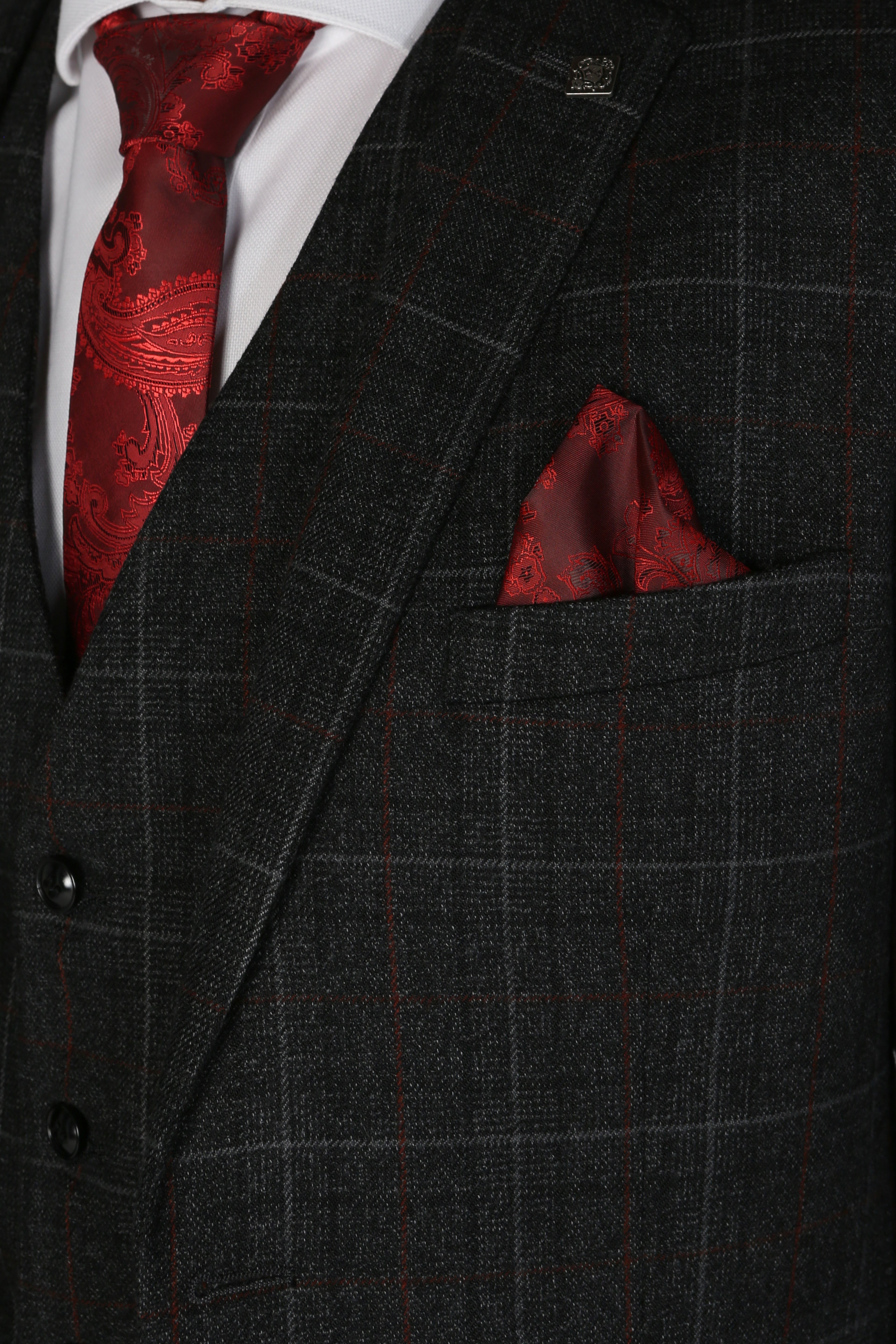 Men's Windowpane Tailored Fit Suit- HARVEY - Charcoal Grey