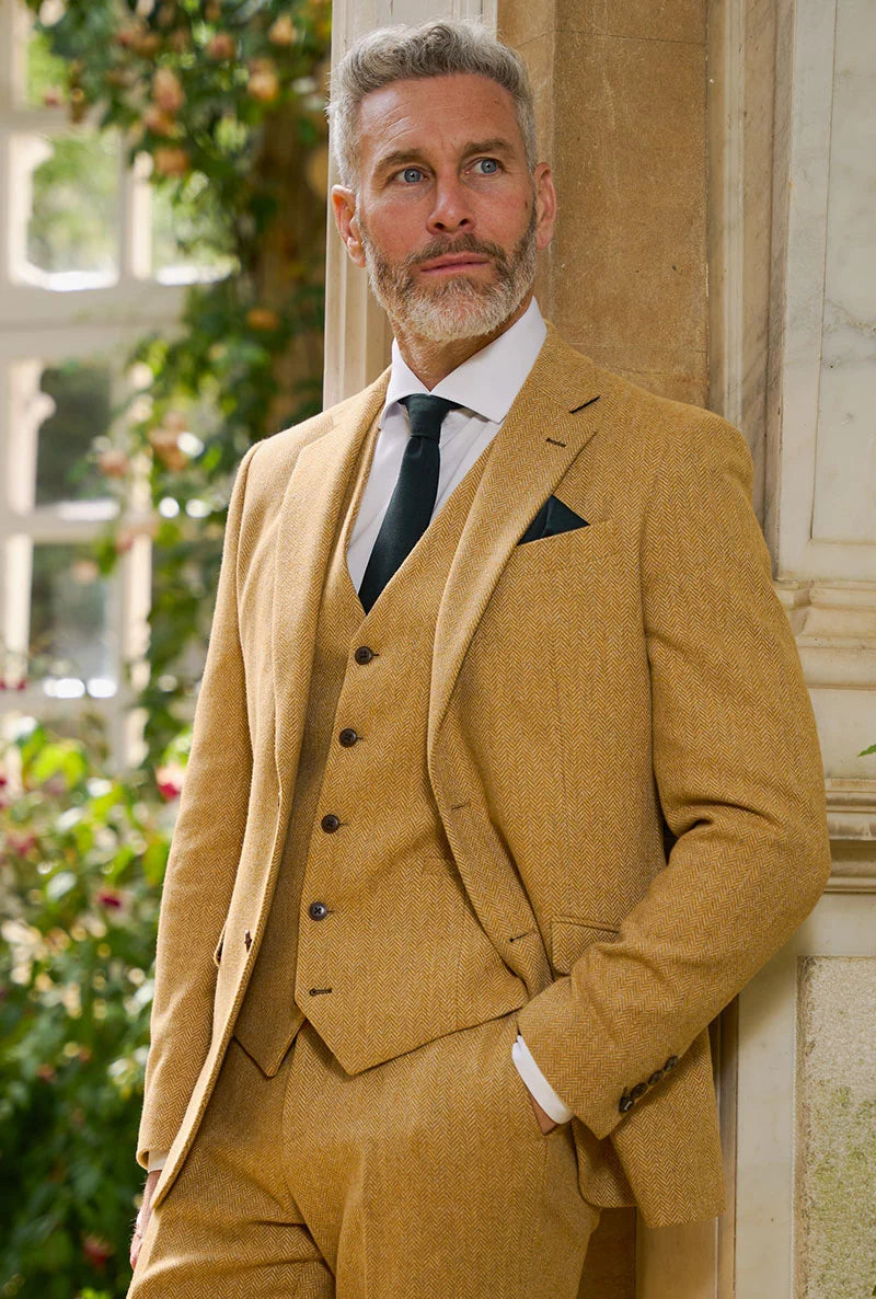 Men’s 3-Piece Wool Herringbone Tweed Suit - Thomas - Amber