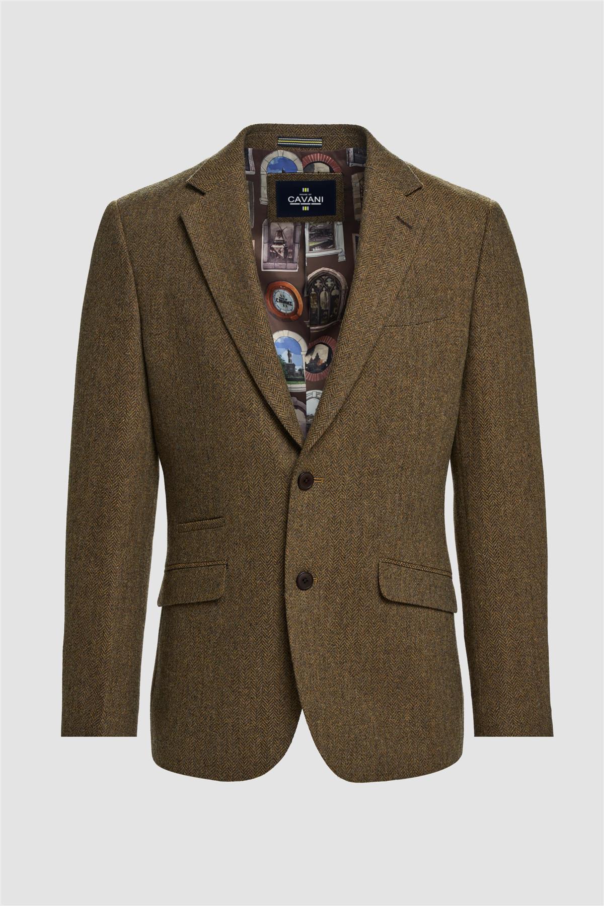 Men’s Wool Herringbone Tweed Suit Jacket - Thomas - Brown