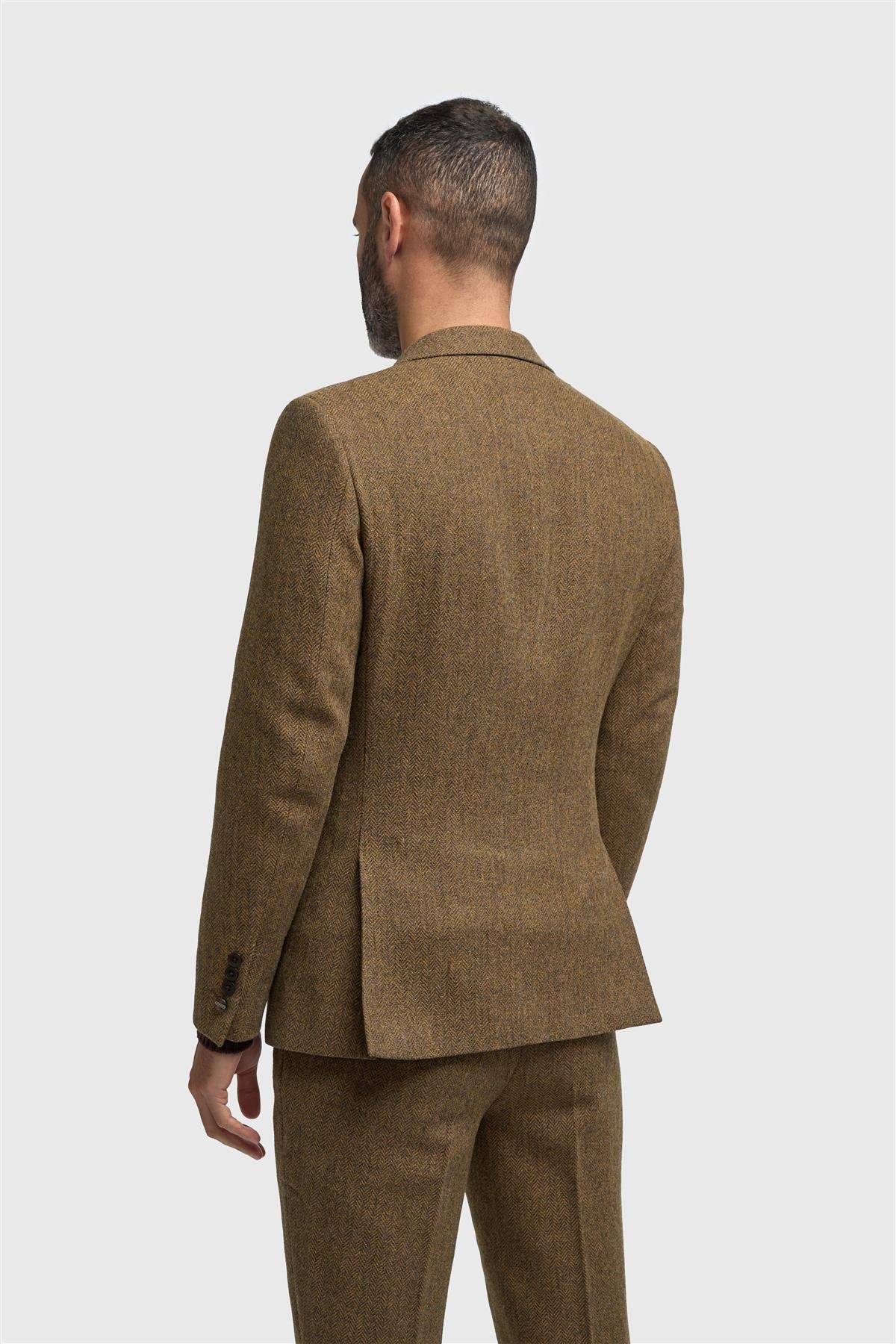 Men’s Wool Herringbone Tweed Suit Jacket - Thomas - Brown Back Picture