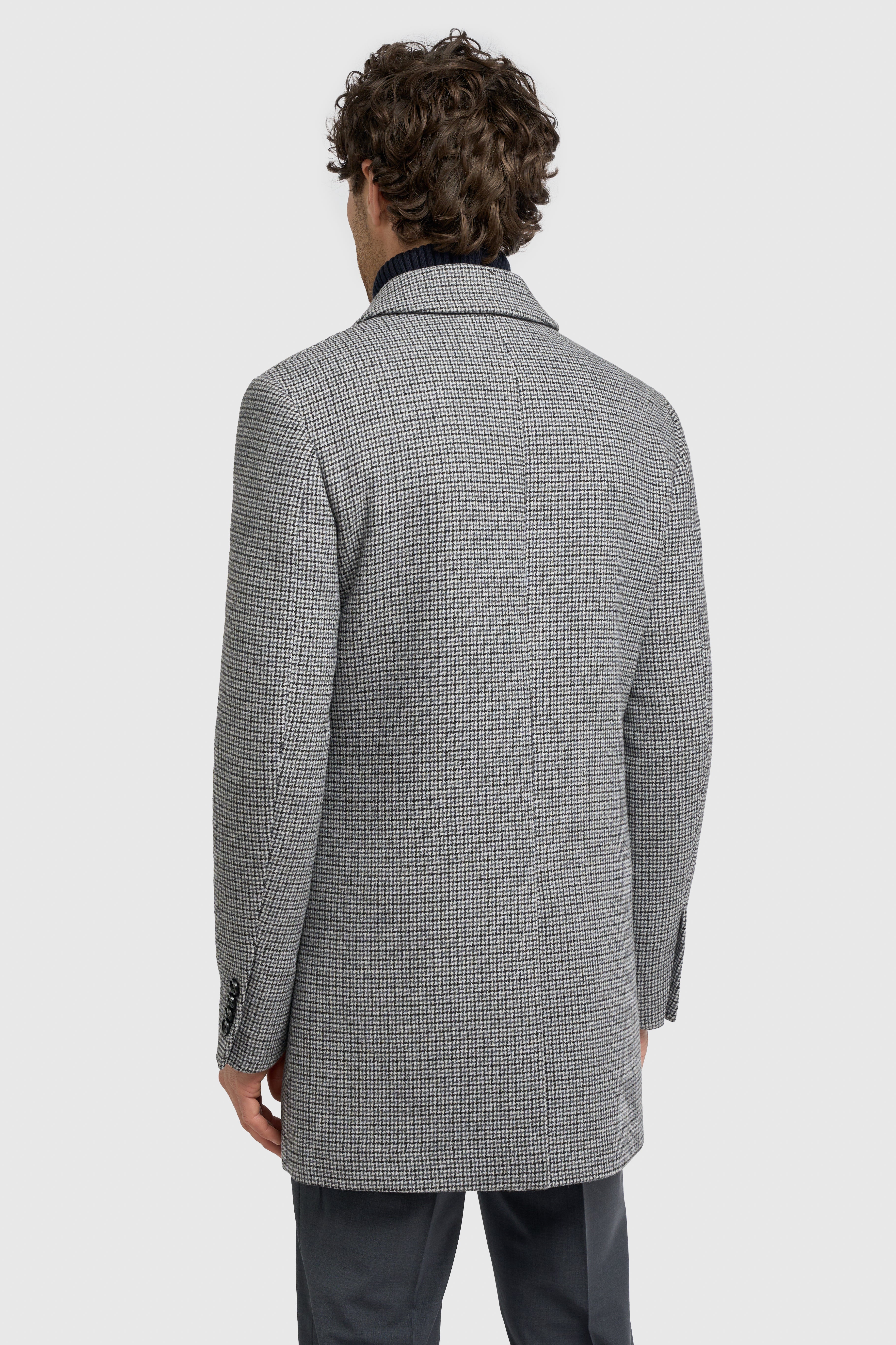 Men’s Wool Houndstooth Check Overcoat - Kerry - Grey Back Picture