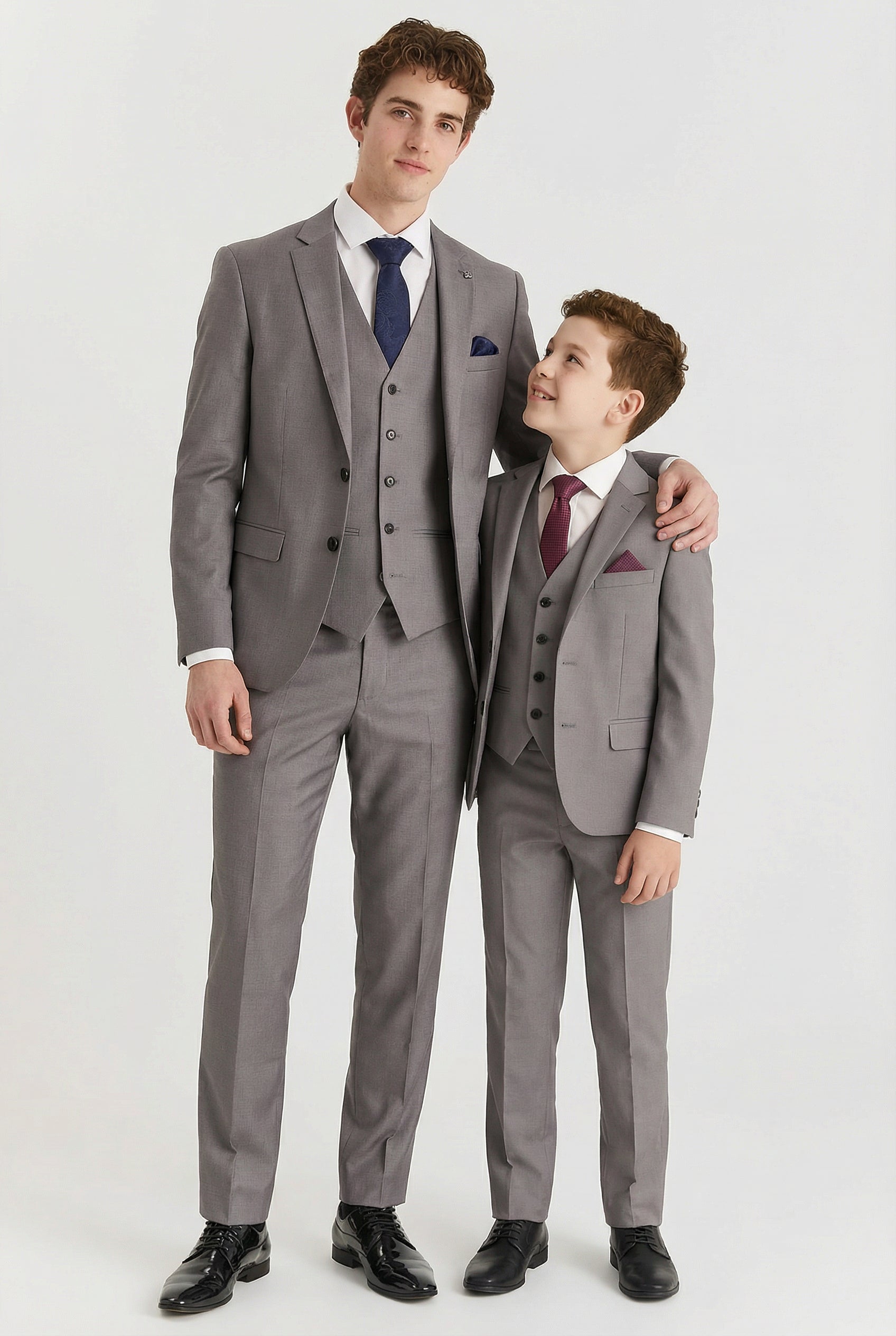 Father & Son Matching 3-Piece Suit Set with Pick Stitch - Edward - Grey