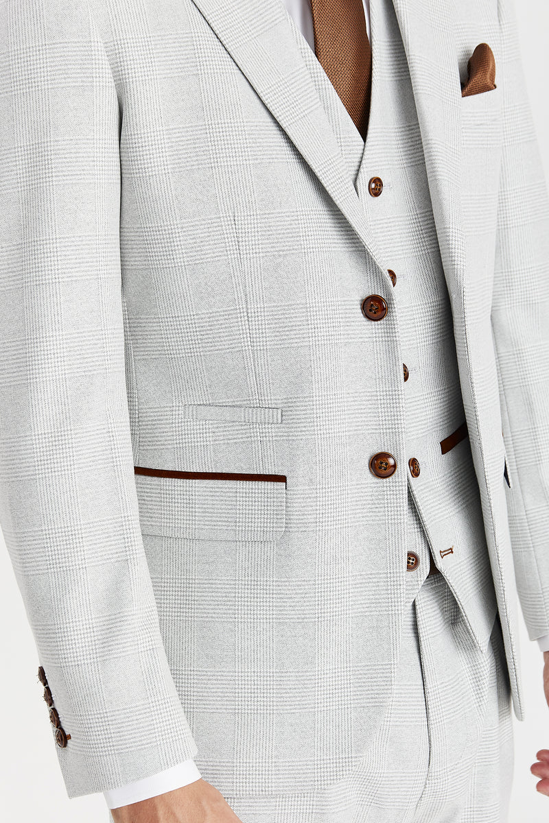 Father & Son Matching Glen Check 3-Piece Suit Set - Mark - Stone Beige