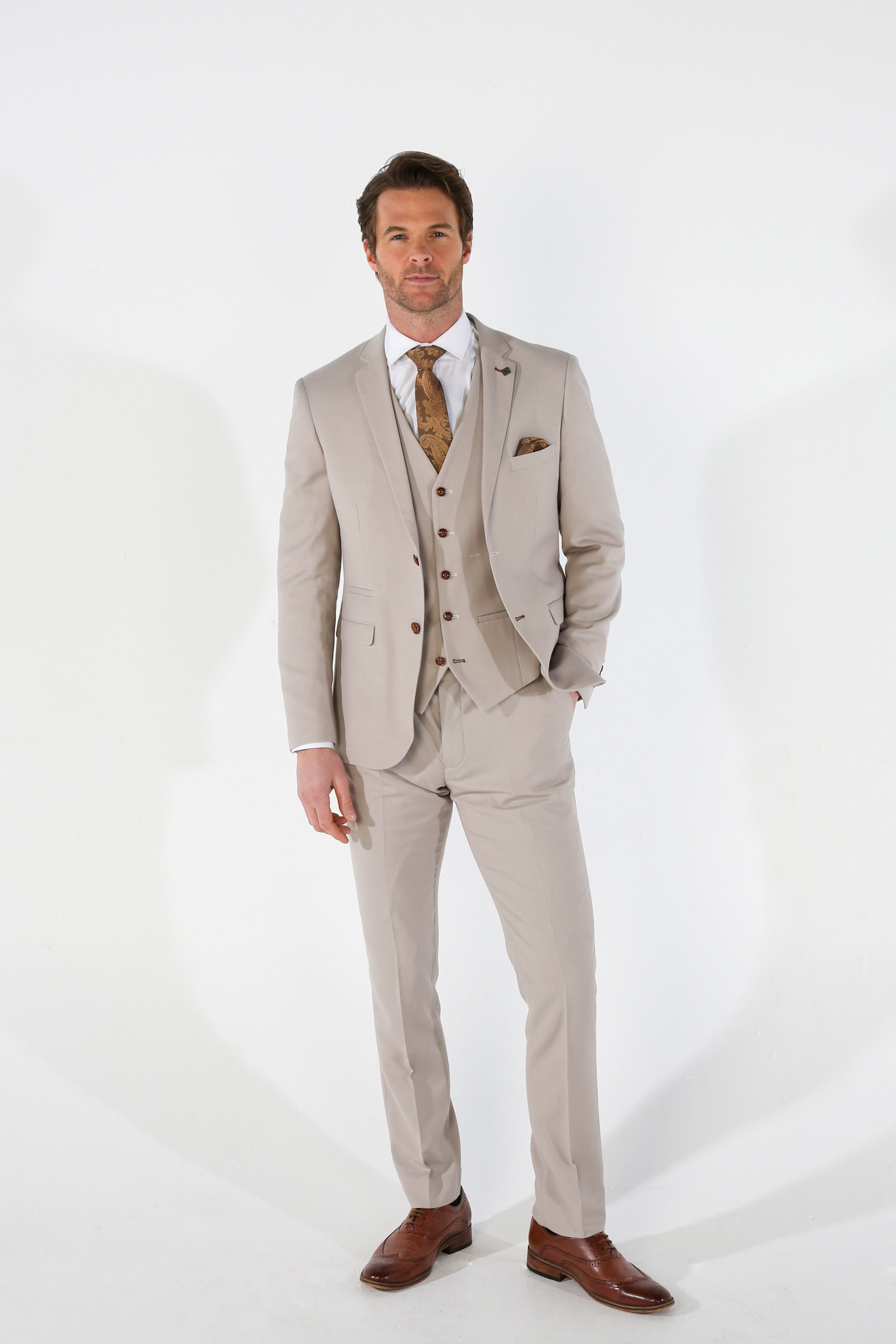 Father & Son Matching Tailored Fit 3-Piece Suit Set - Mayfair - Stone Beige