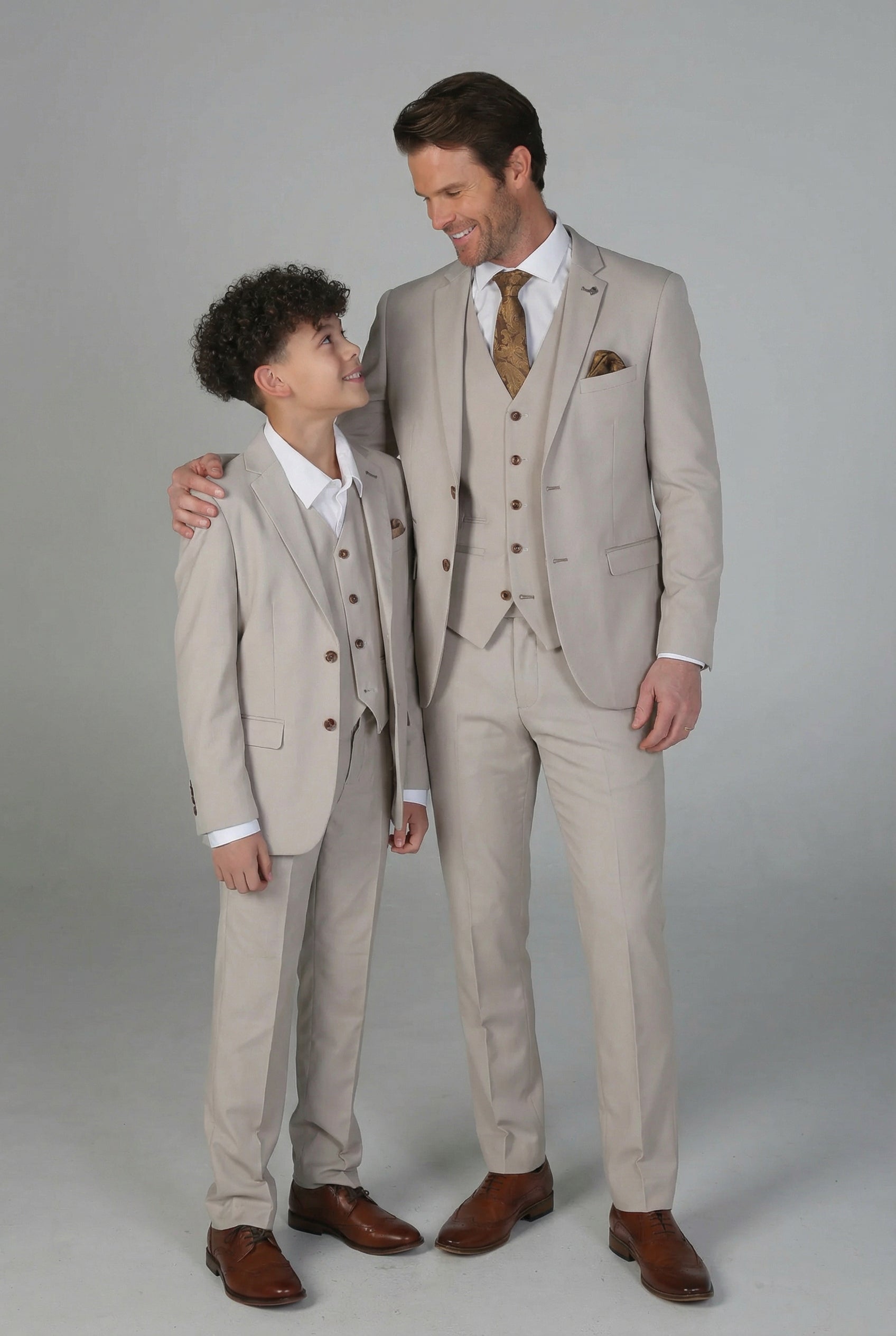 Father & Son Matching Tailored Fit 3-Piece Suit Set - Mayfair - Stone Beige