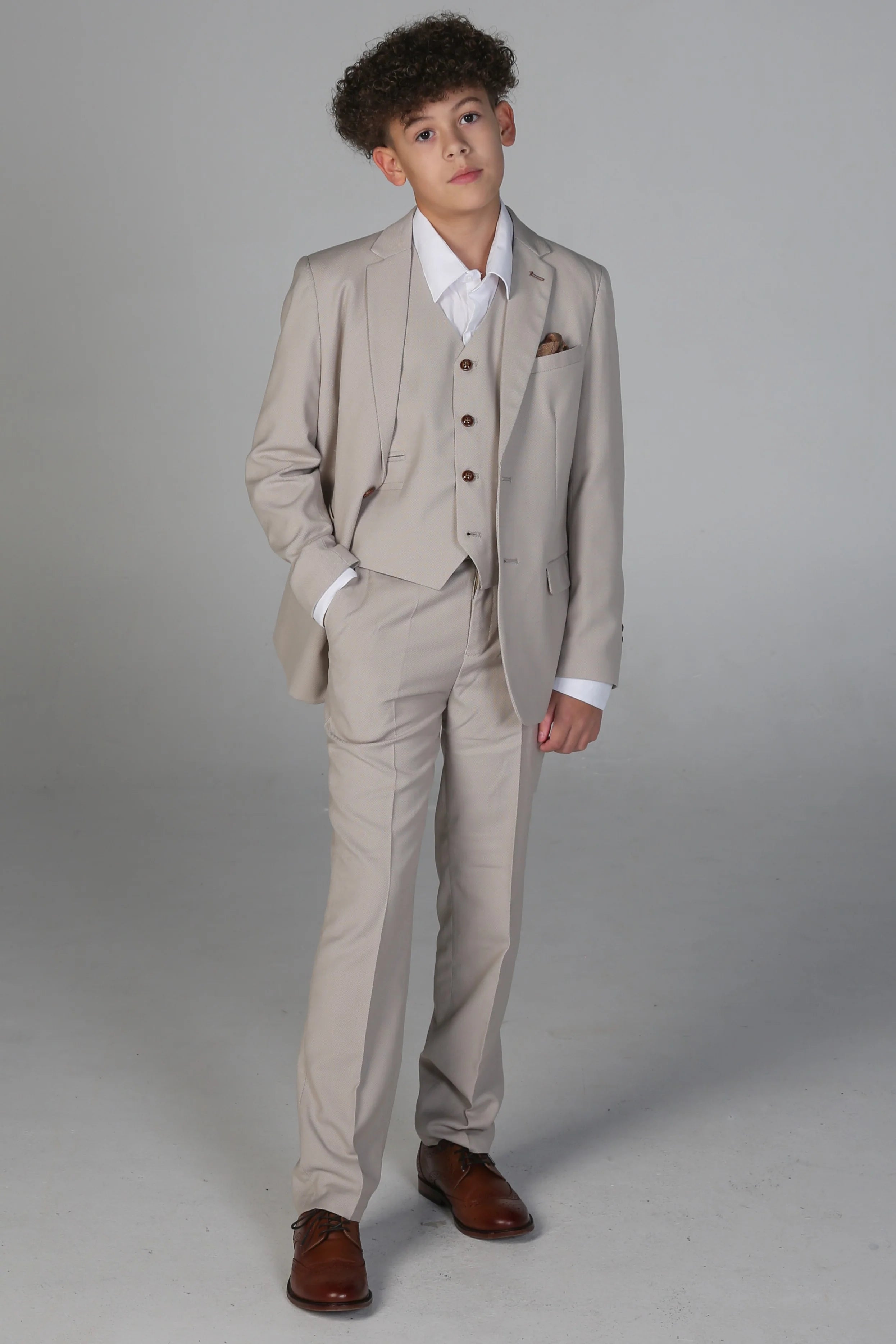 Father & Son Matching Tailored Fit 3-Piece Suit Set - Mayfair - Stone Beige