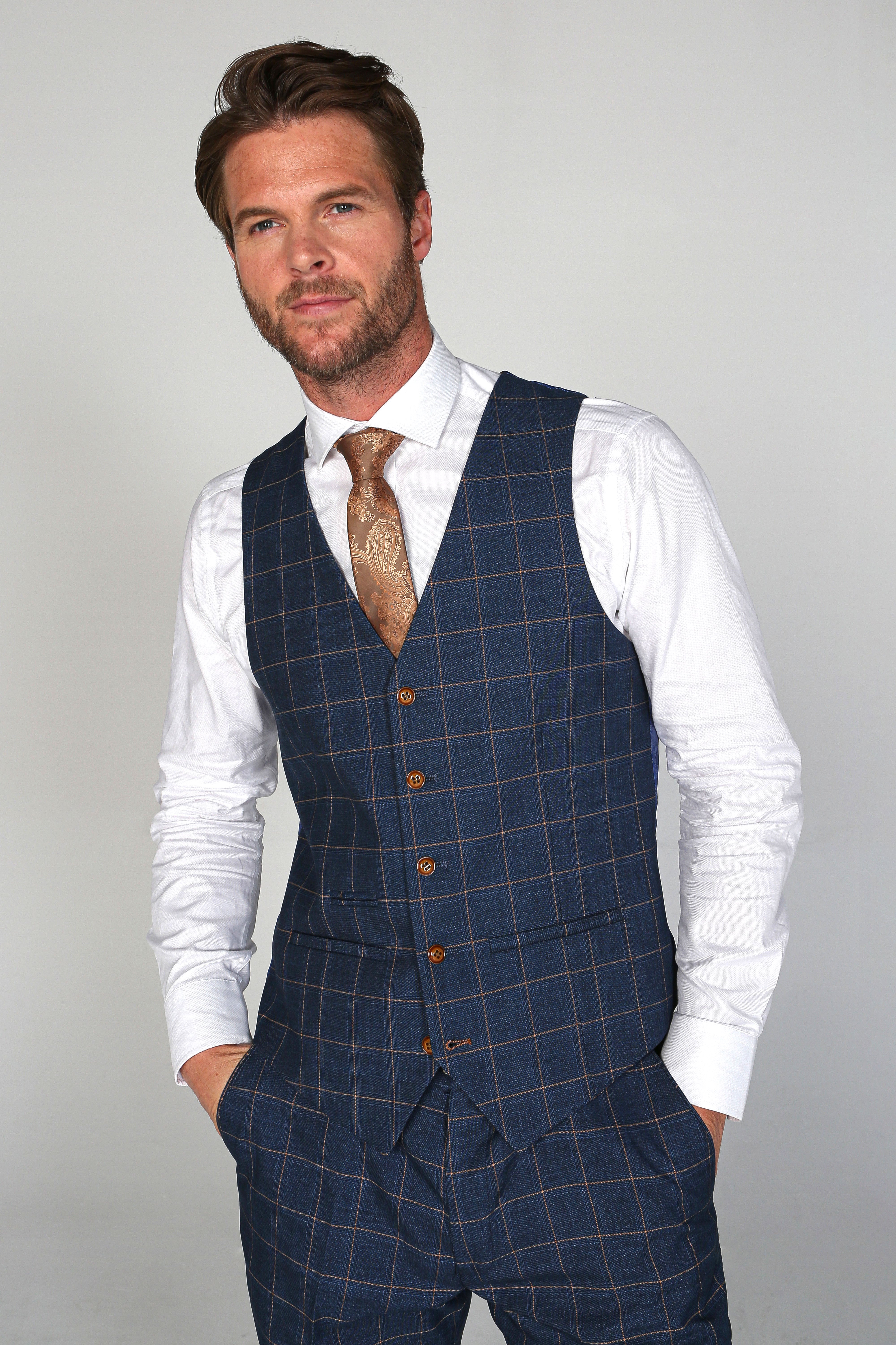 Father & Son Matching Windowpane Check 3-Piece Suit Set - Hamleys - Corrnflower Blue