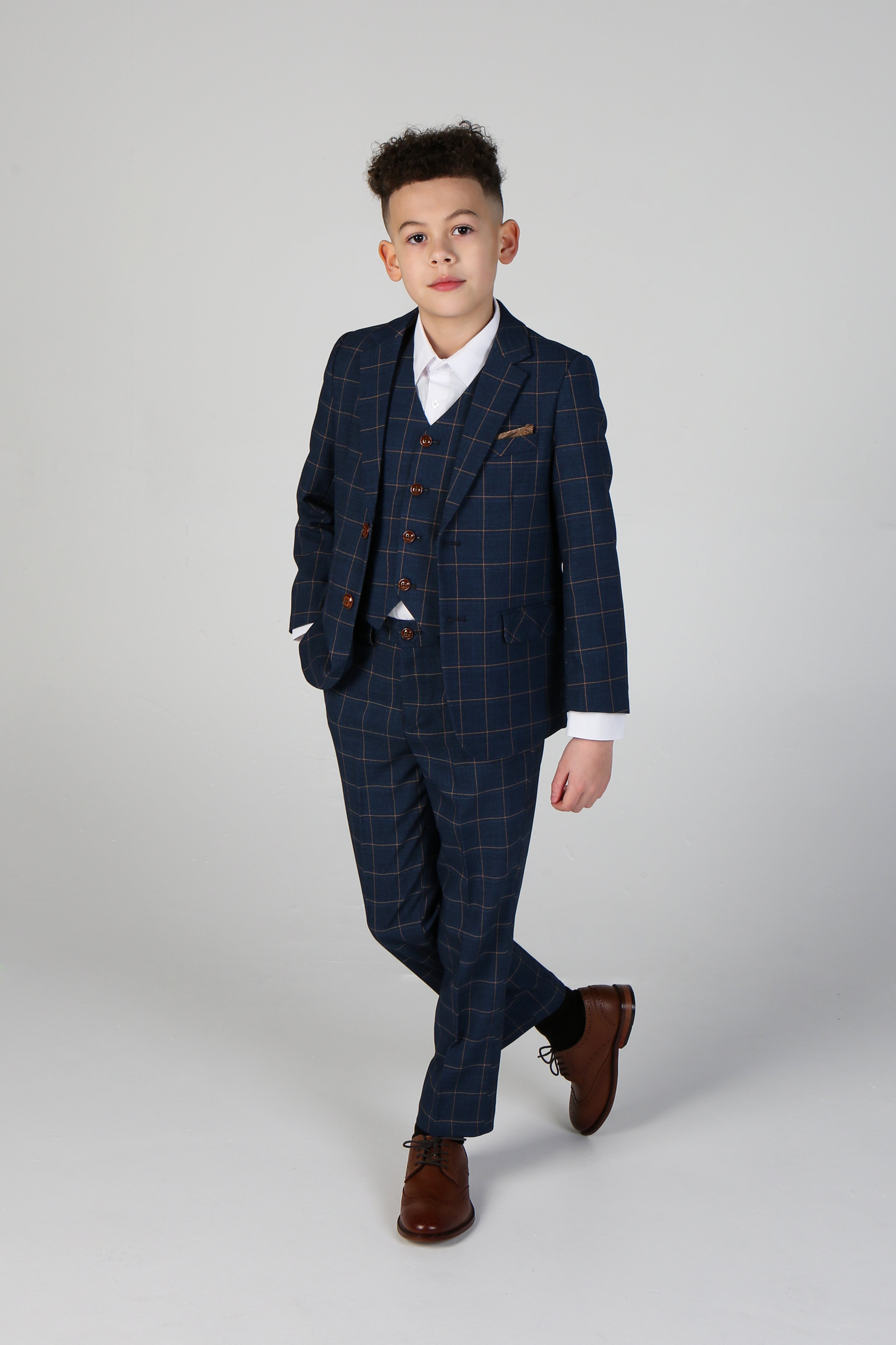 Father & Son Matching Windowpane Check 3-Piece Suit Set - Hamleys - Corrnflower Blue