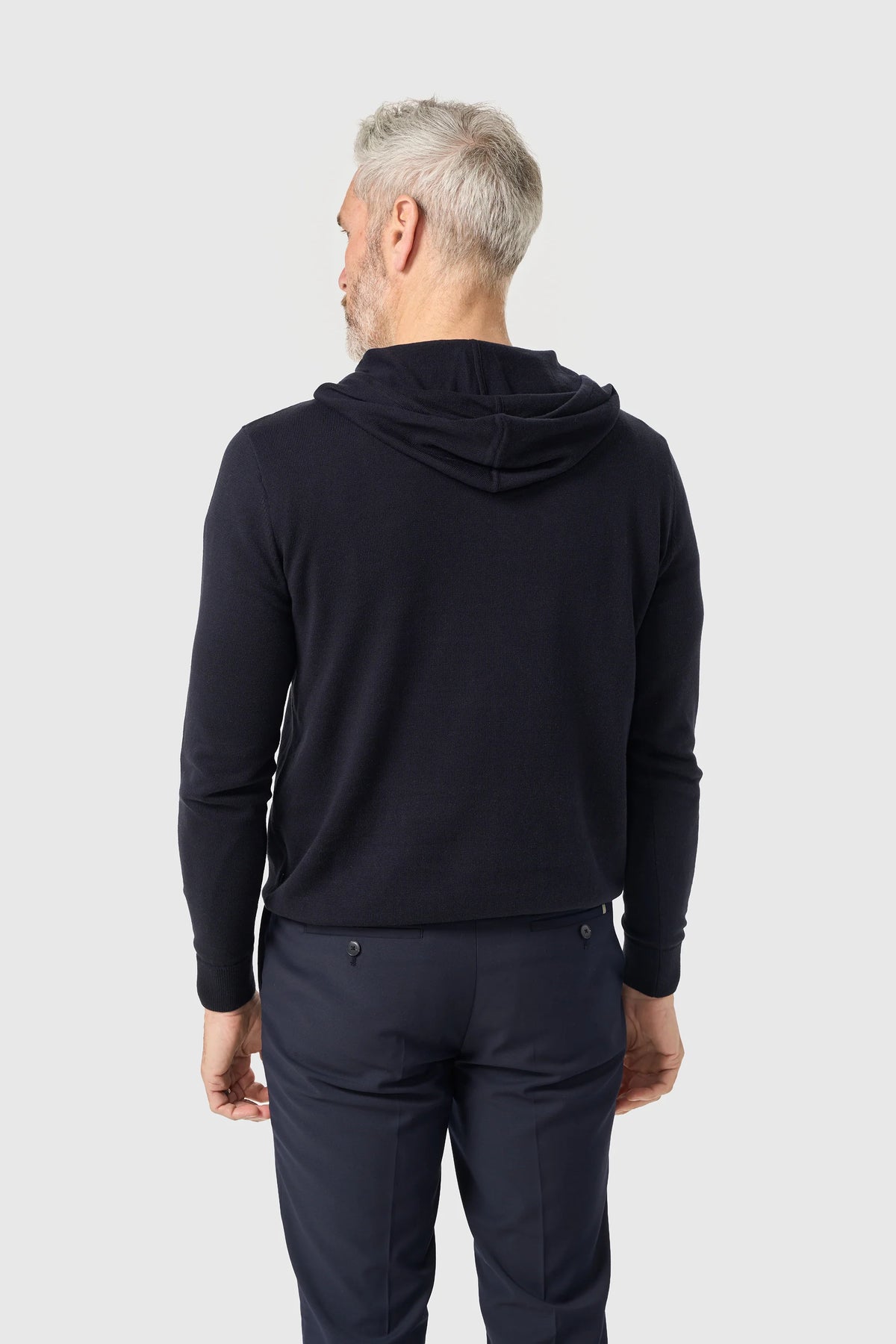 Men's Cotton Knitted Hooded Jumper – Cavani Pablo Navy model back picture