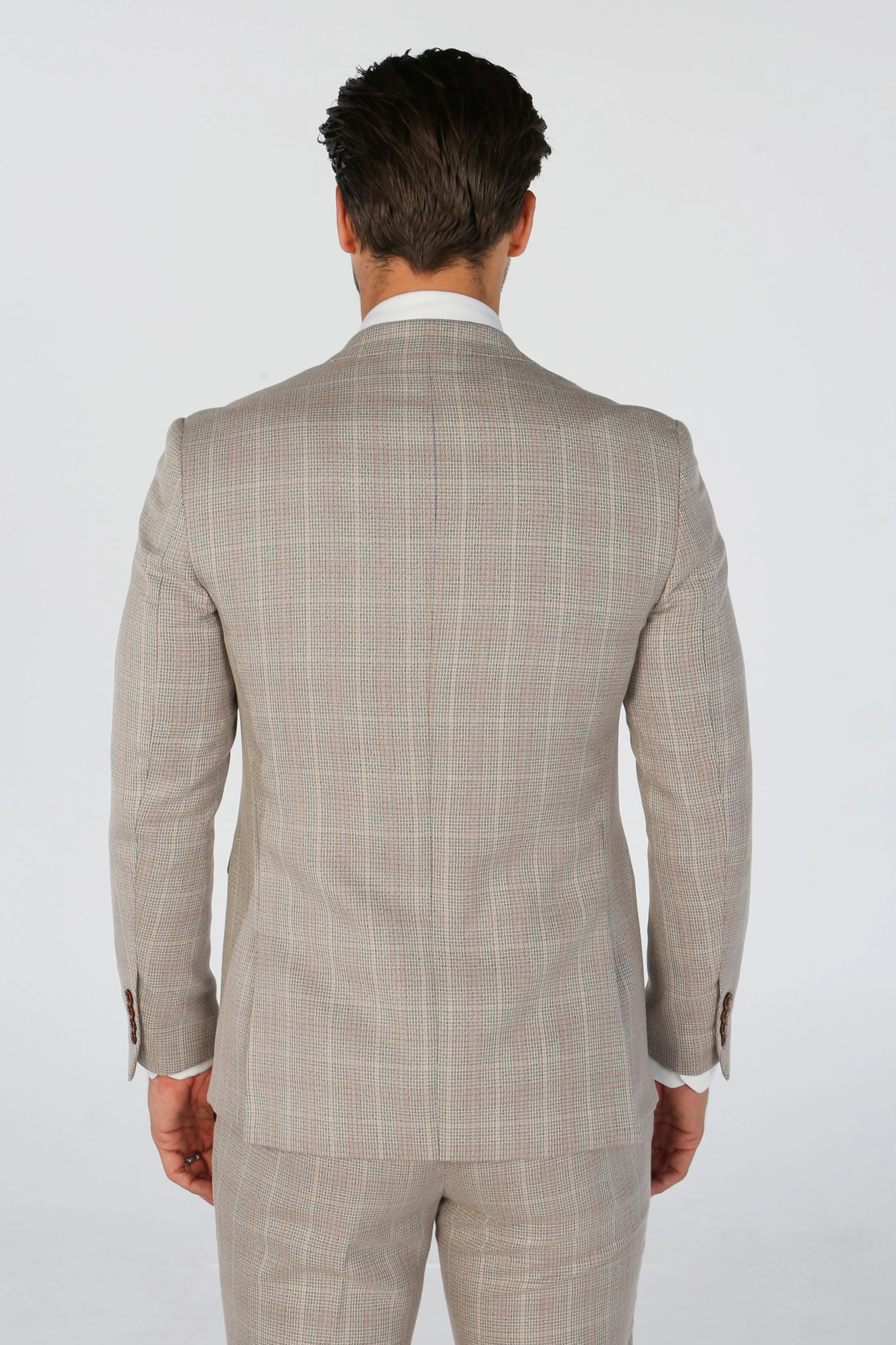 Father & Son Matching Windowpane Check 3-Piece Suit Set - Leo - Beige