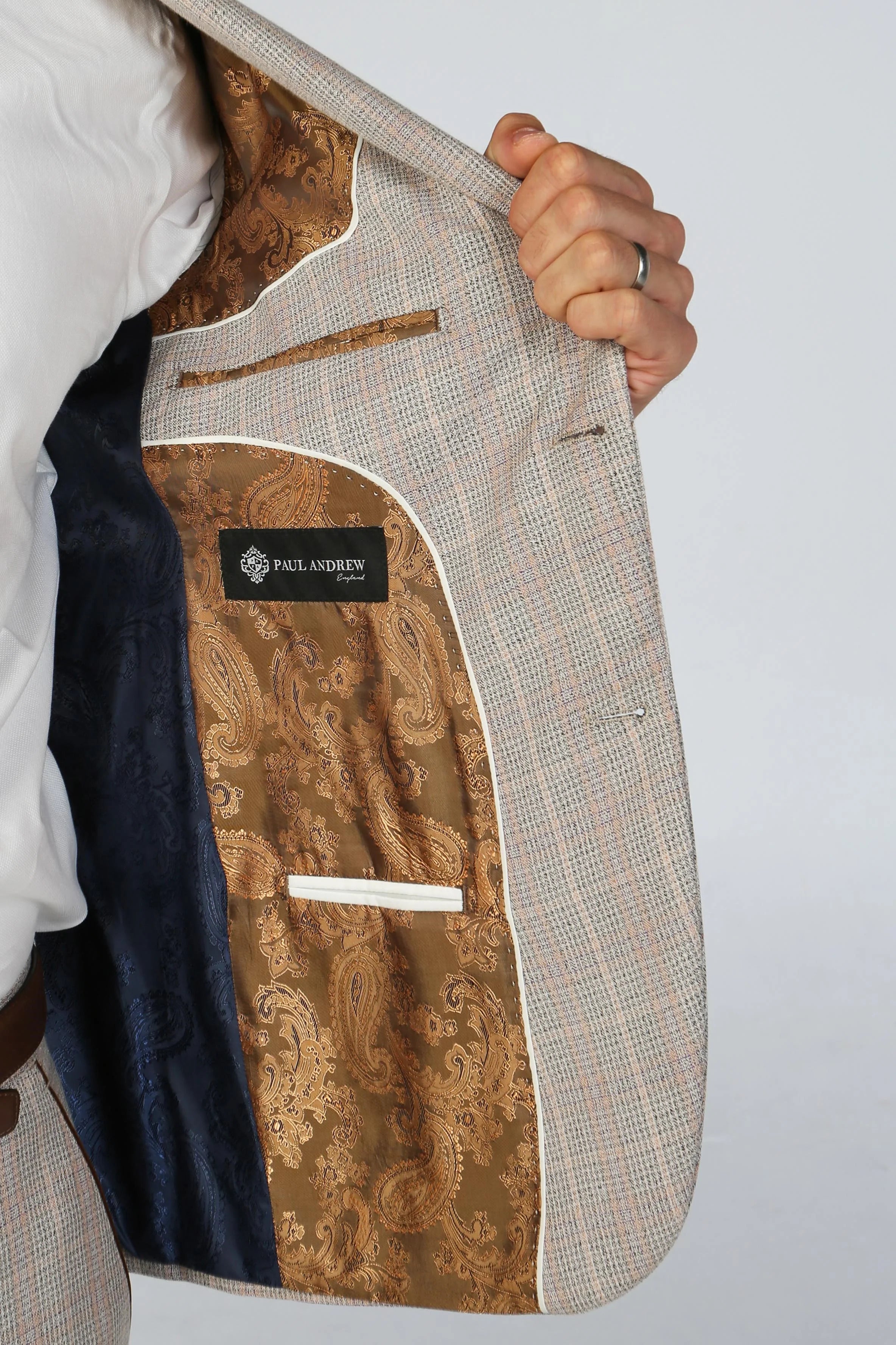 Father & Son Matching Windowpane Check 3-Piece Suit Set - Leo - Beige