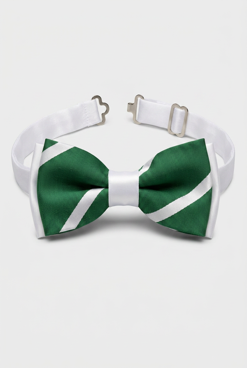 Premium Boys' Pre-Tied Bow Tie - Adjustable Formal Bow Tie for Weddings, Parties & Special Occasions - Green and White