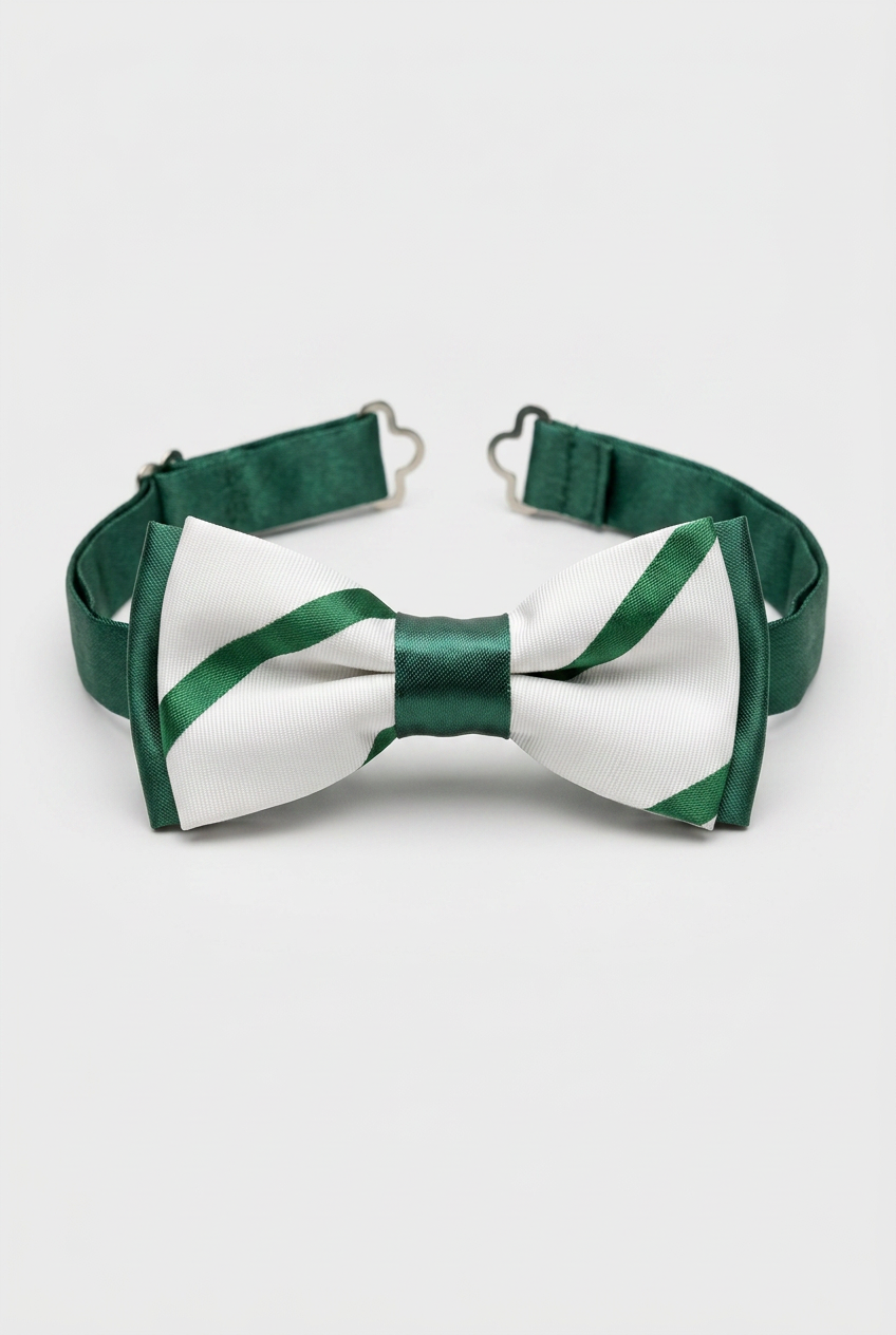 Premium Boys' Pre-Tied Bow Tie - Adjustable Formal Bow Tie for Weddings, Parties & Special Occasions - White Green
