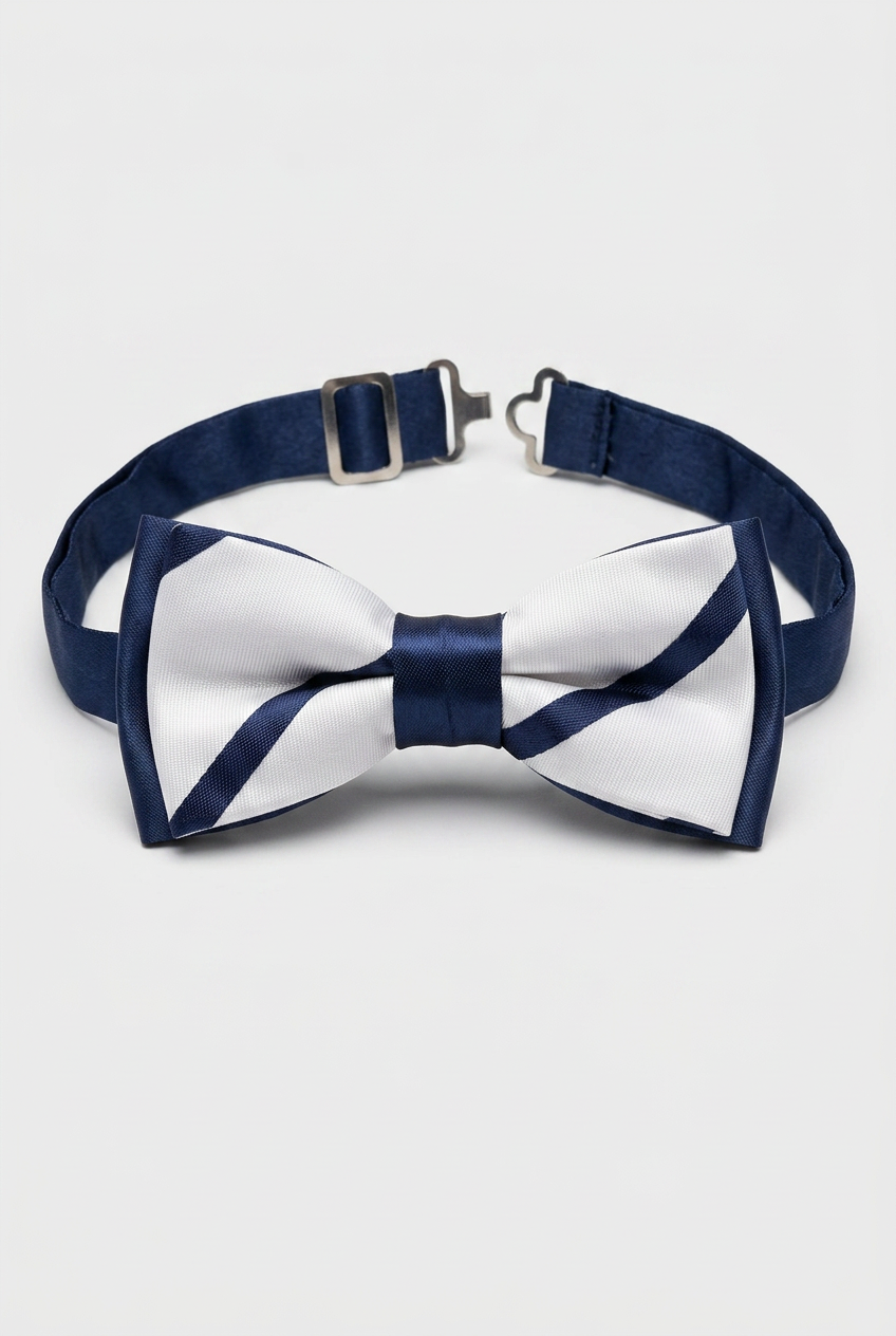 Premium Boys' Pre-Tied Bow Tie - Adjustable Formal Bow Tie for Weddings, Parties & Special Occasions - White and Navy