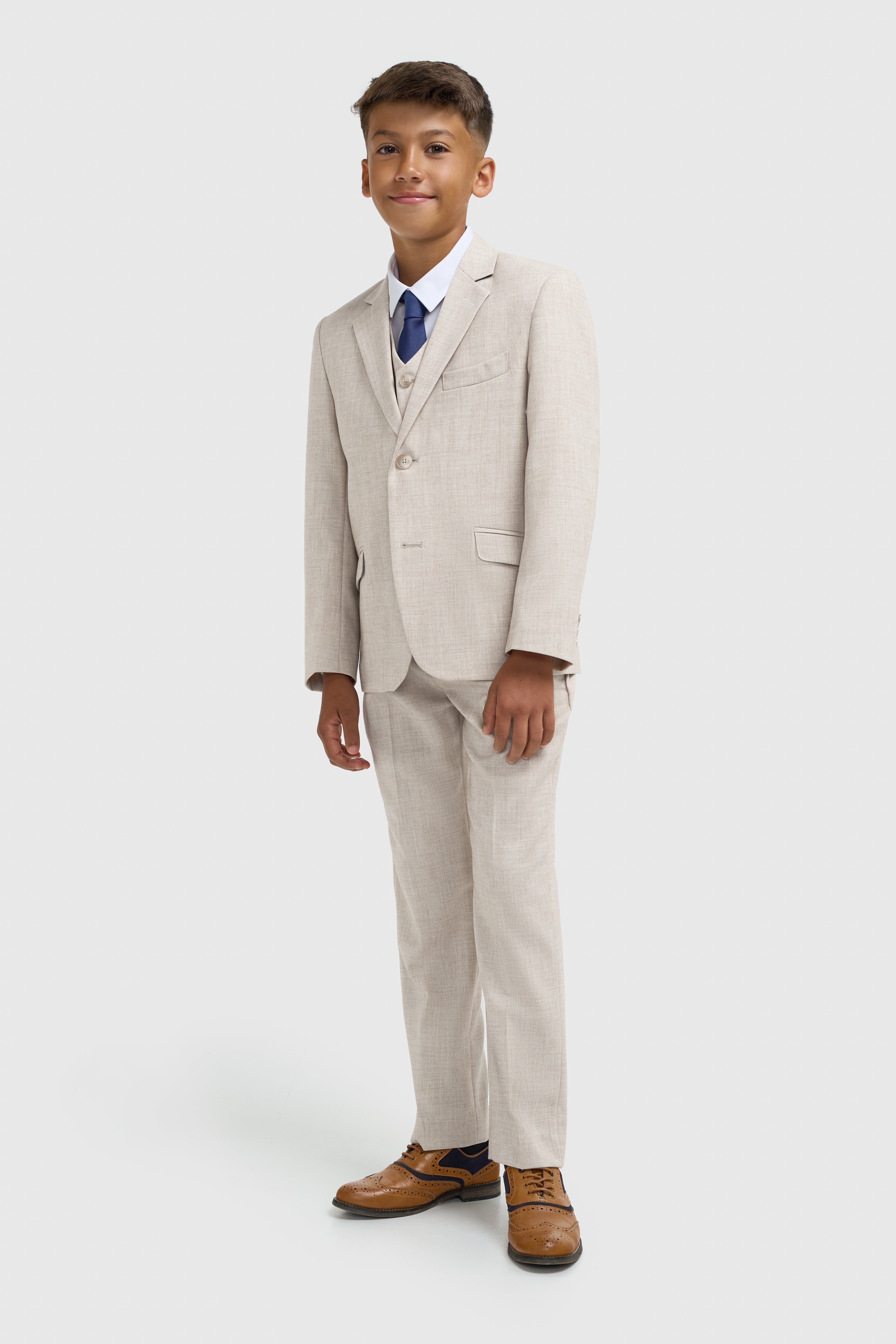 Premium Slim Fit Boys Suit – MALIBU - Beige Front Picture