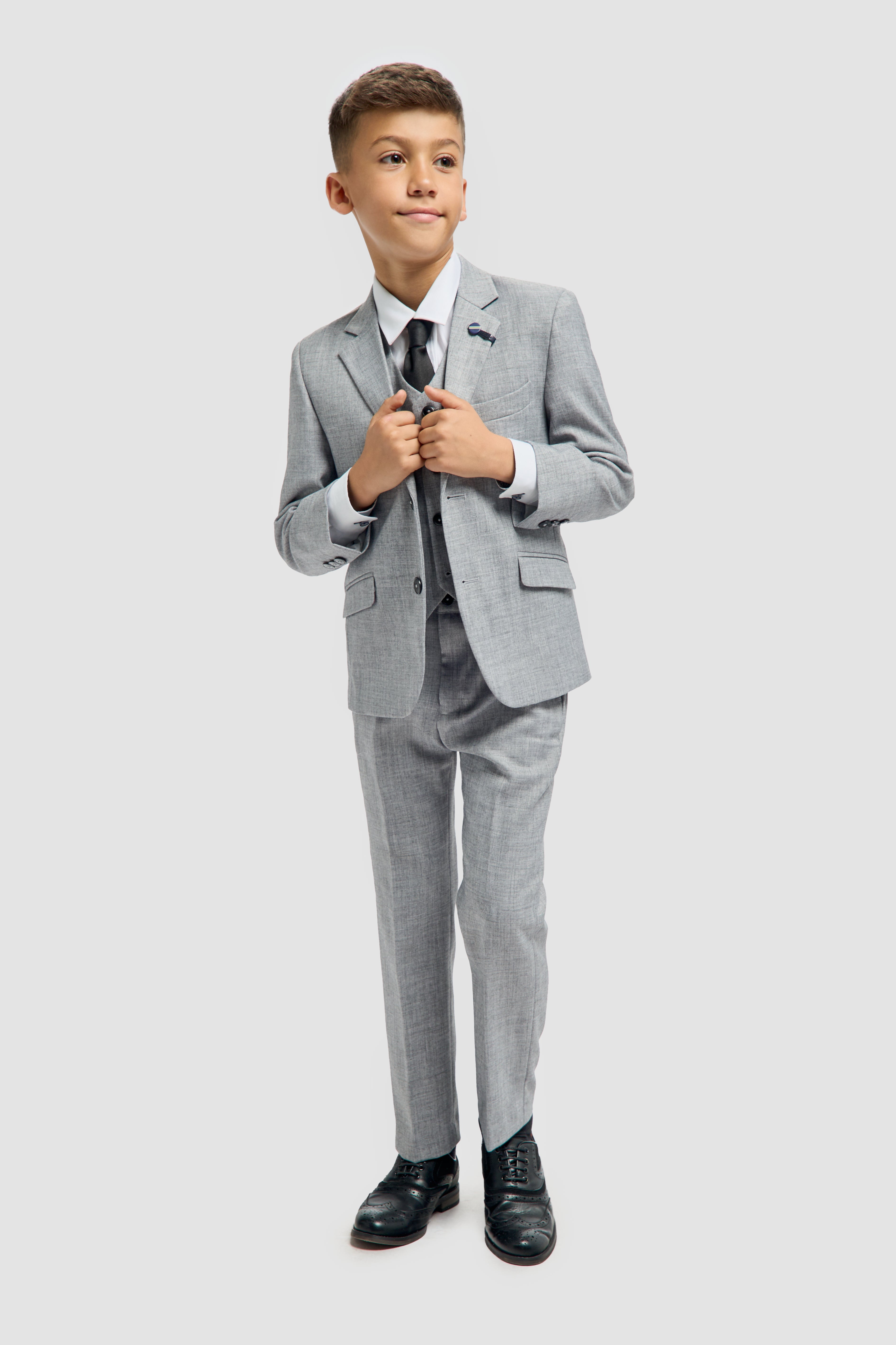 Premium Slim Fit Boys Suit – MALIBU - Grey Model Front Picture