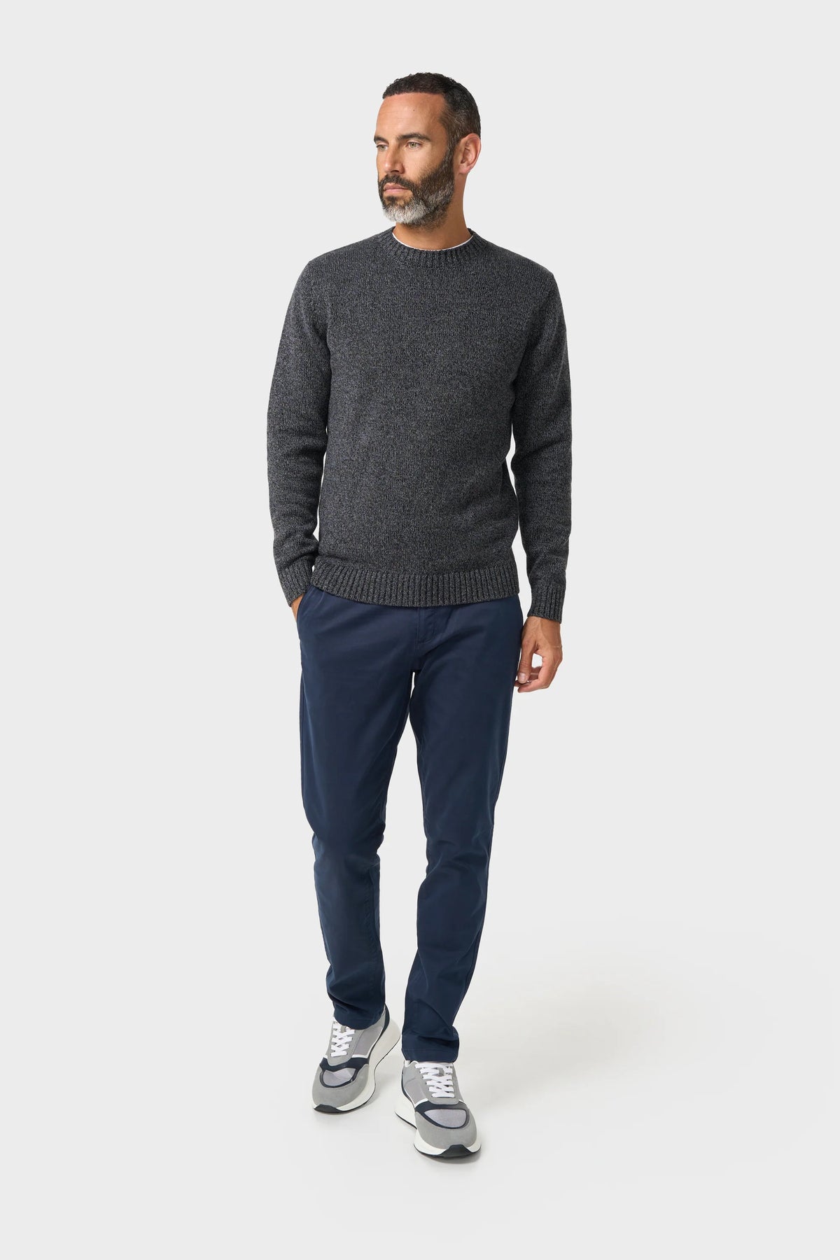 Men's Cotton Knitted Crew Neck Jumper – Cavani Sakki Charcoal Grey model picture
