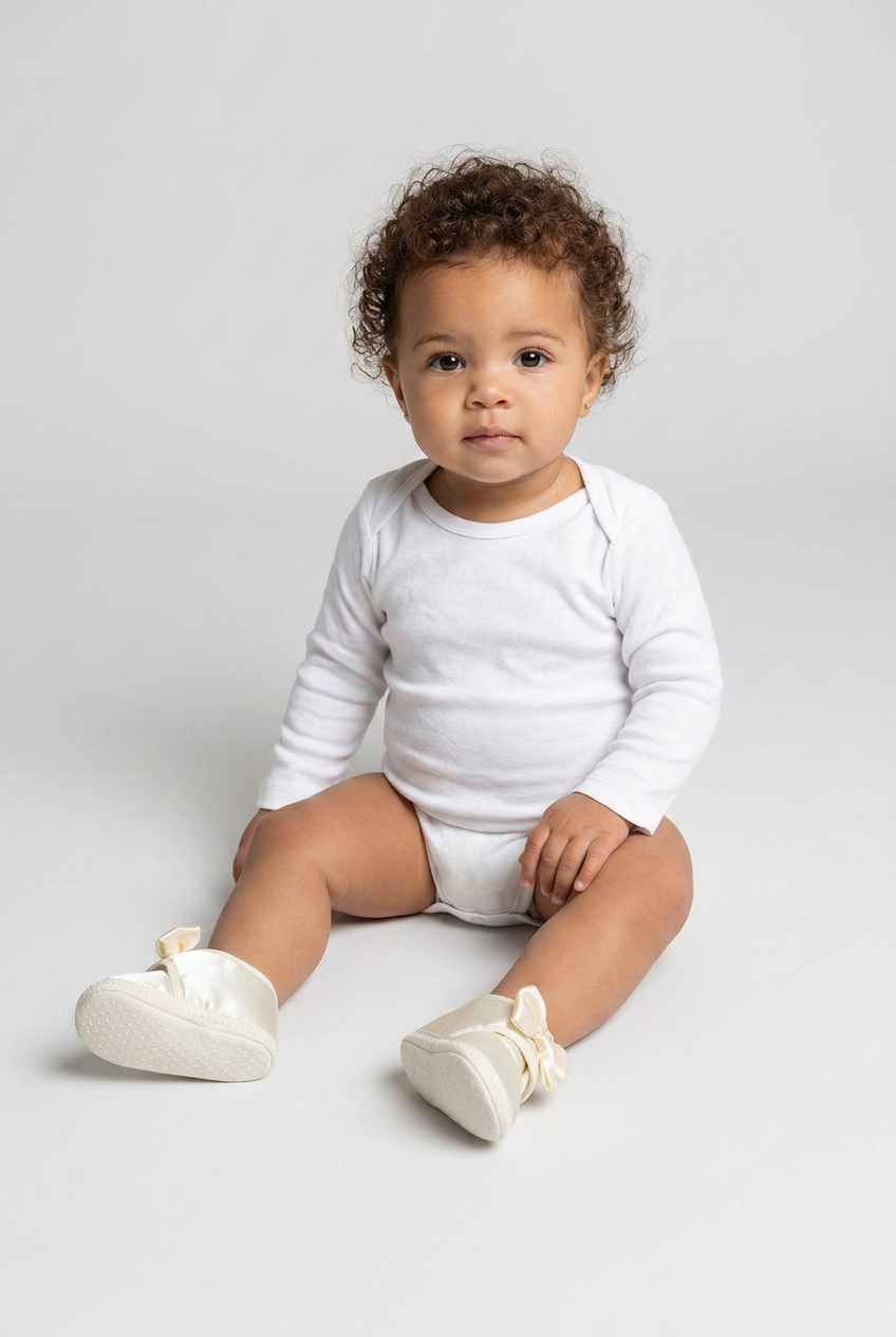 Unisex Babies Satin Bow Pram Shoes - Ivory