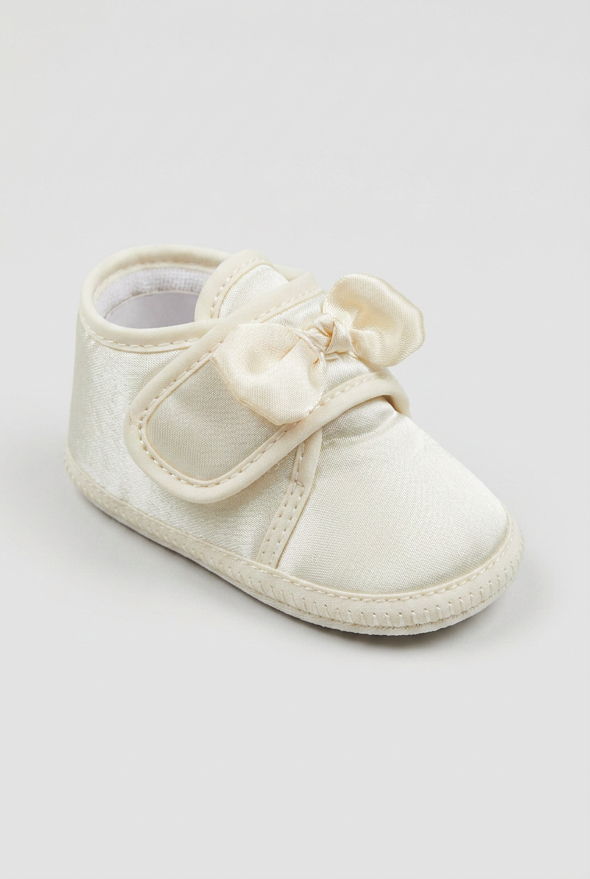 Unisex Babies Satin Bow Pram Shoes - Ivory