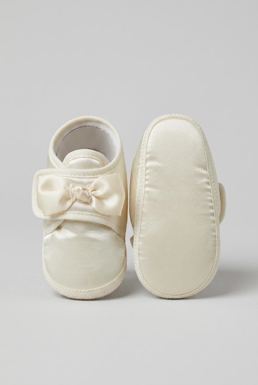 Unisex Babies Satin Bow Pram Shoes - Ivory