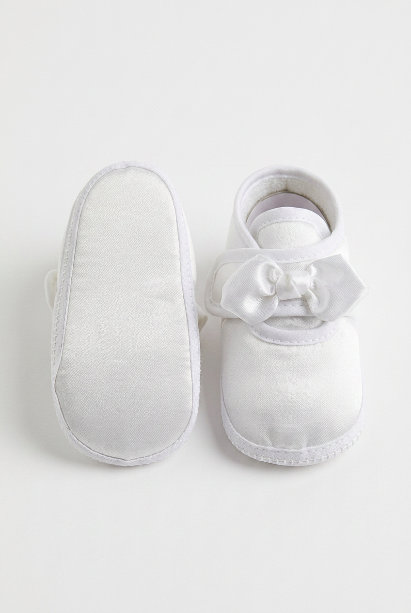 Unisex Babies Satin Bow Pram Shoes - White